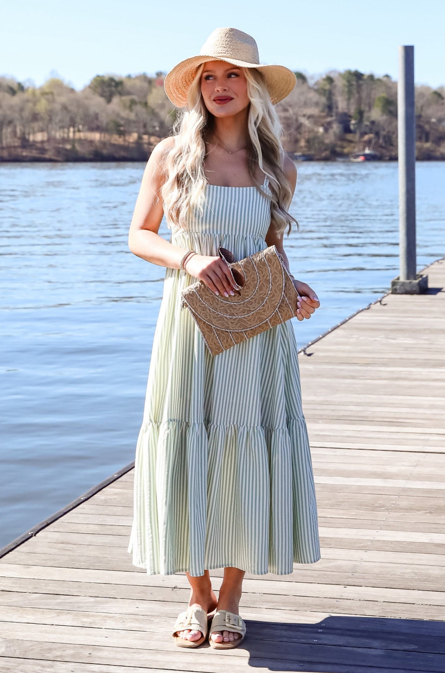 Heavenly Energy Sage Striped Maxi Dress
