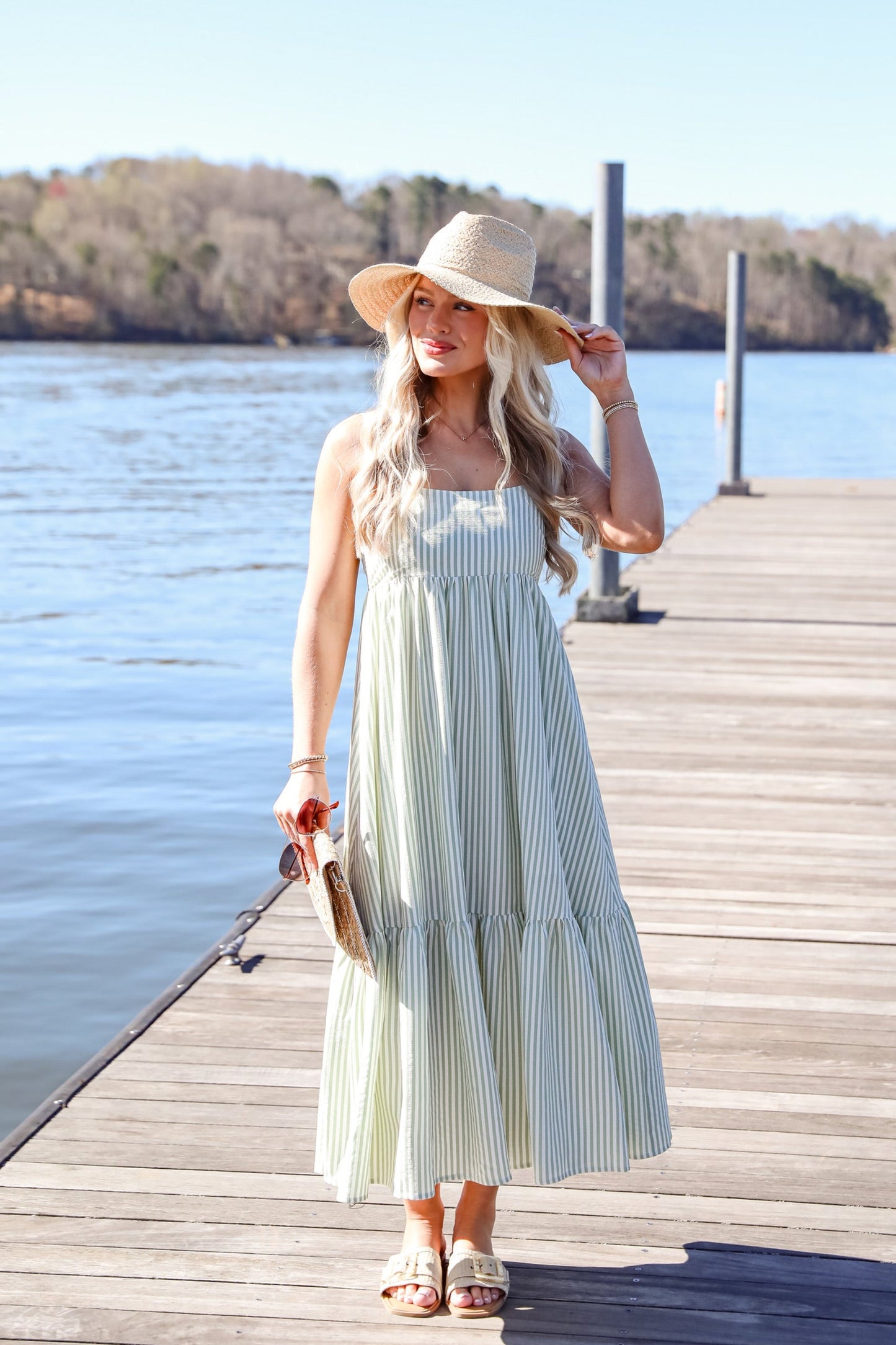 Heavenly Energy Sage Striped Maxi Dress