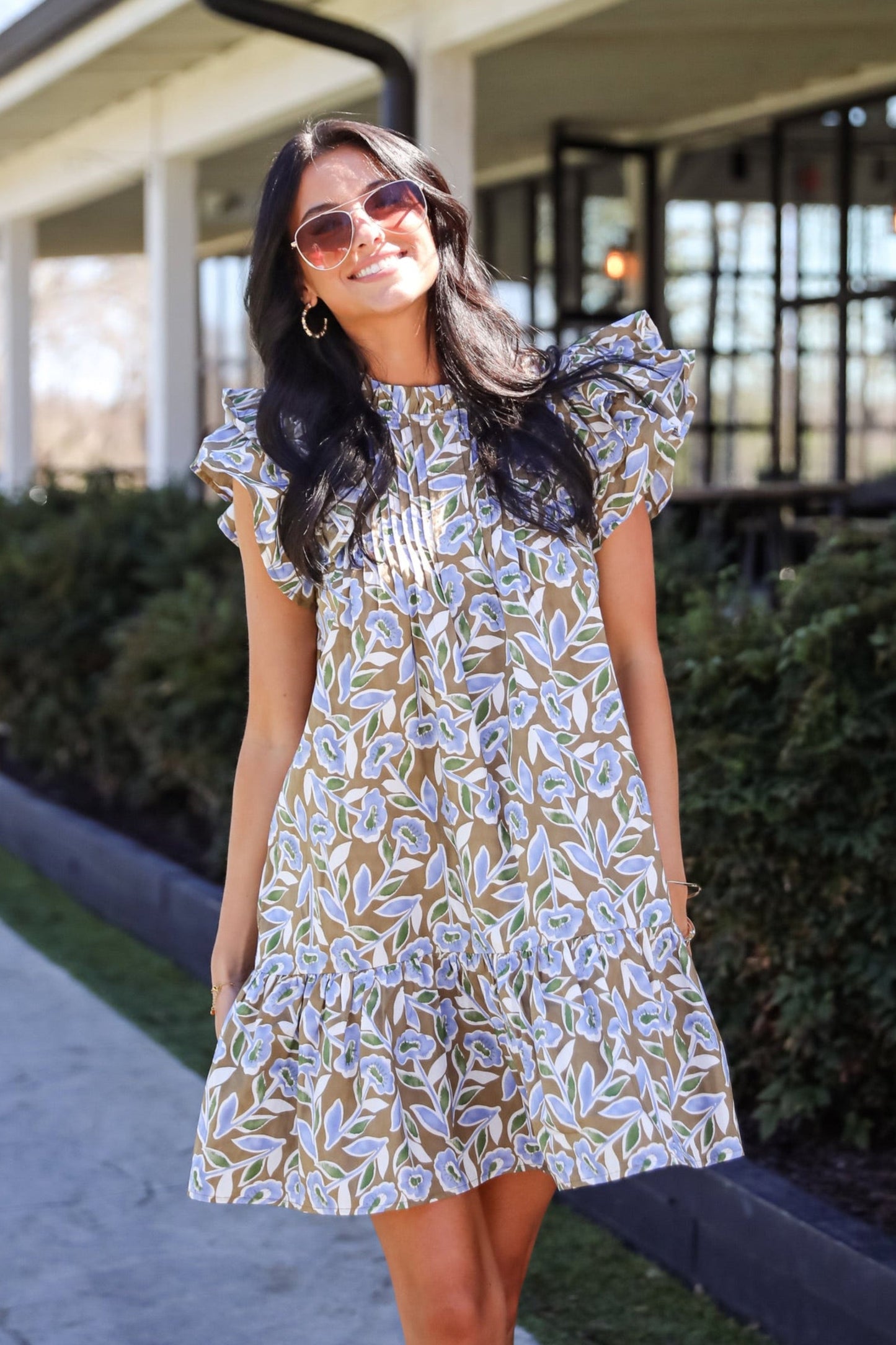 FINAL SALE - Garden Romance Blue Floral Mini Dress