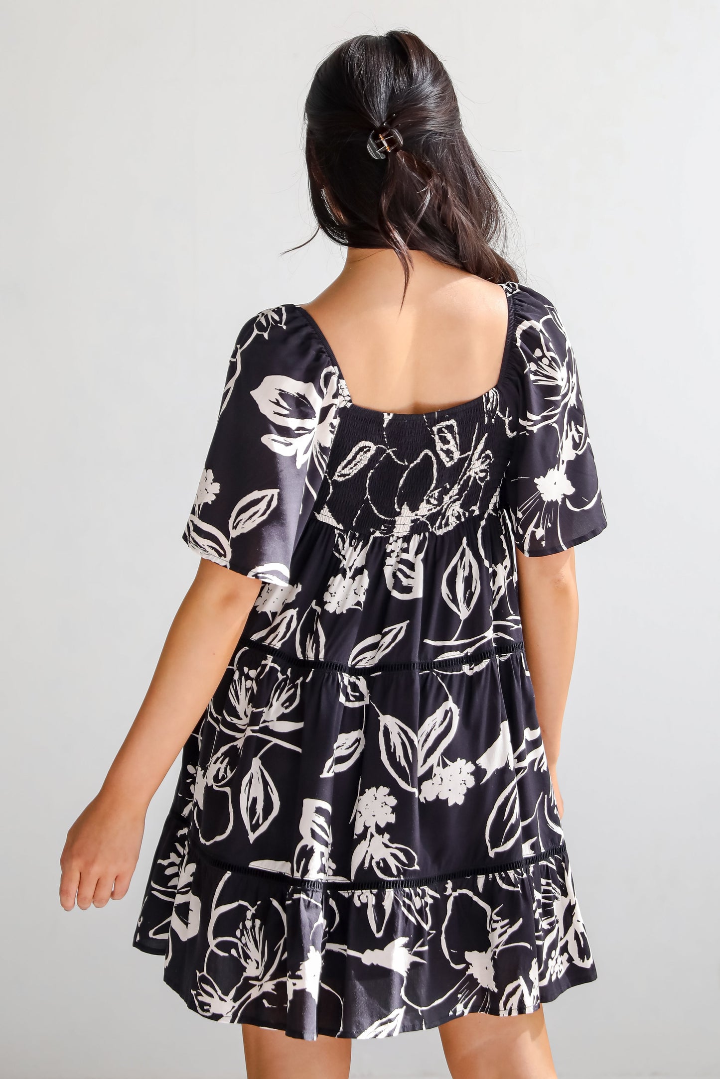 FINAL SALE - Flowering Day Black Floral Tiered Mini Dress