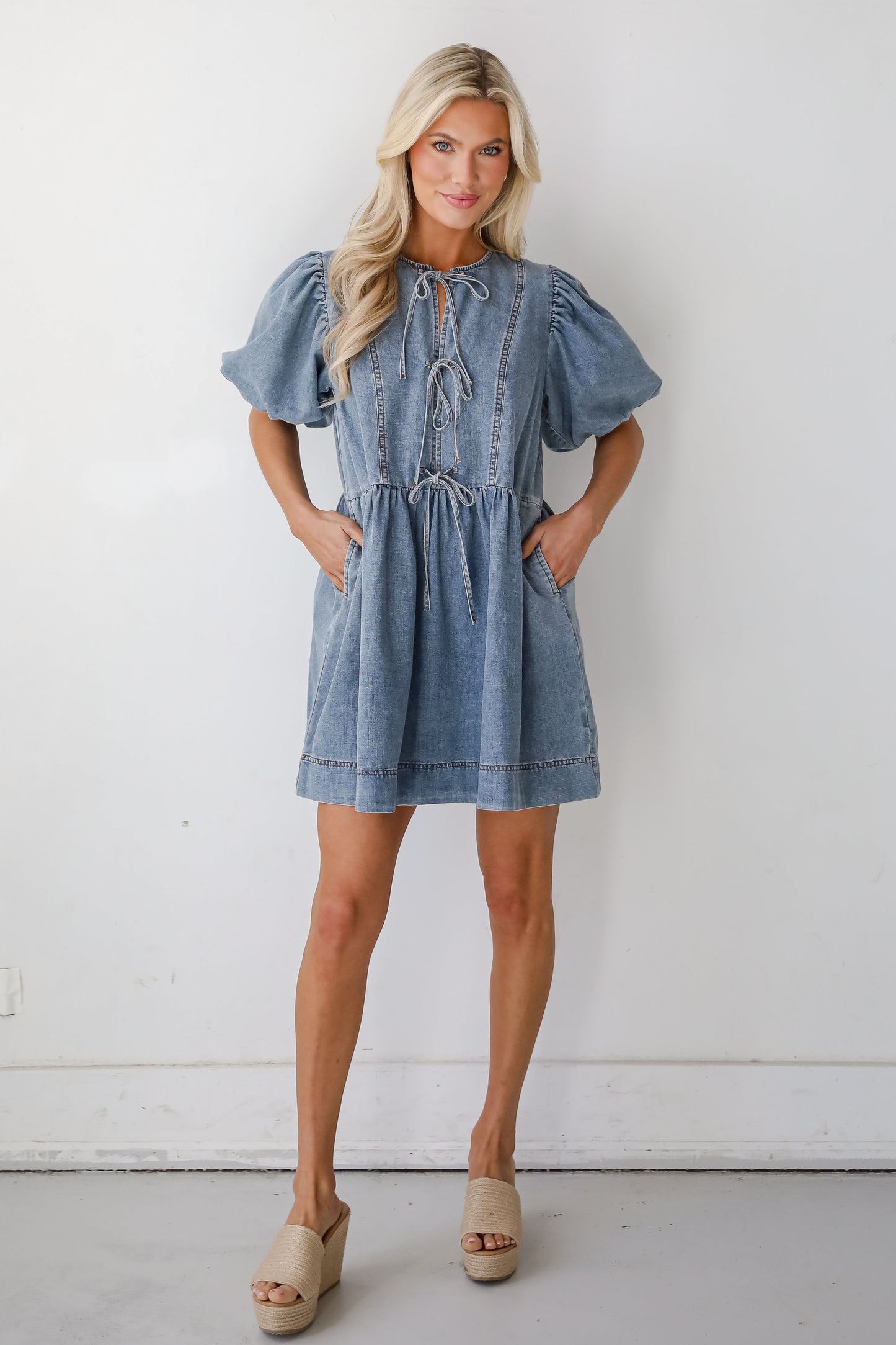 Sunny Journey Denim Babydoll Mini Dress