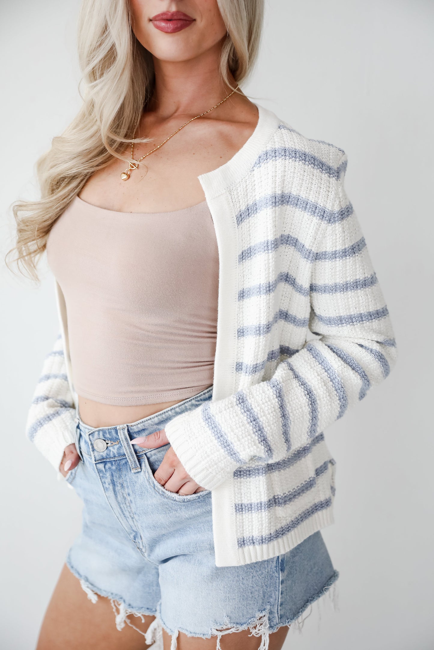 FINAL SALE - Glorious Persona Light Blue Striped Cardigan