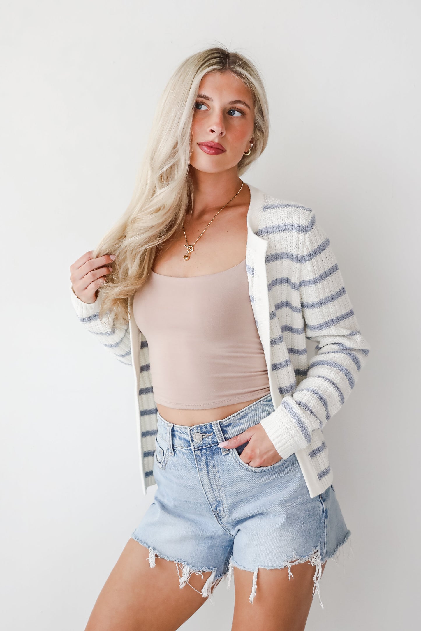 FINAL SALE - Glorious Persona Light Blue Striped Cardigan