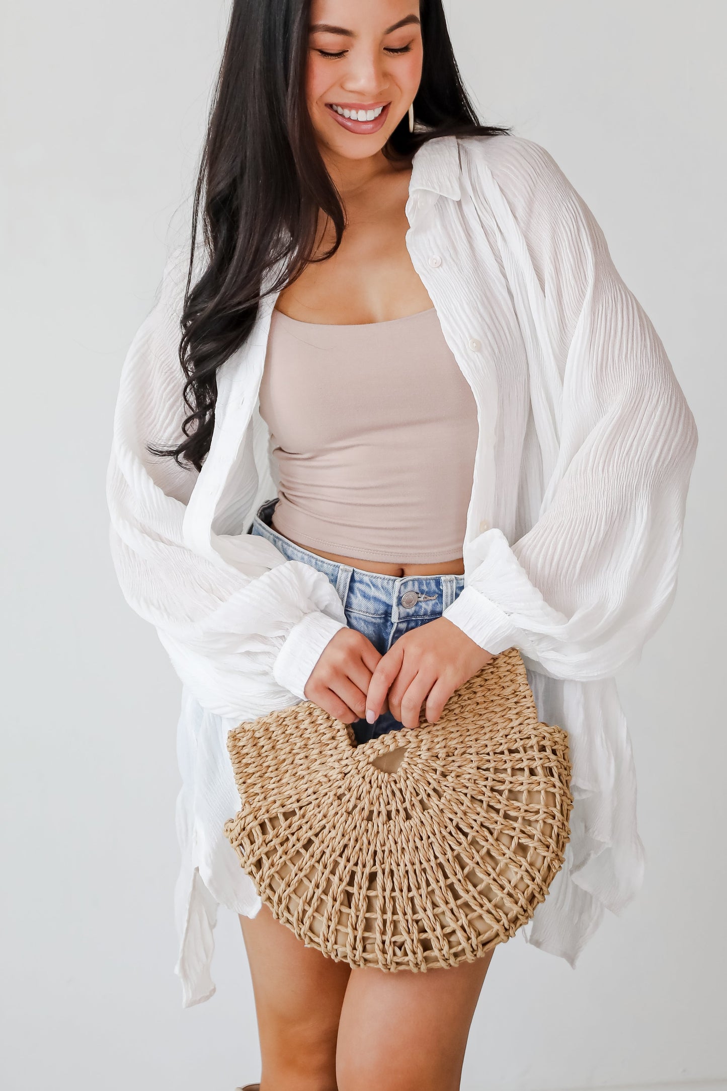 FINAL SALE - Seasonally Lovely Off White Textured Button-Up Blouse