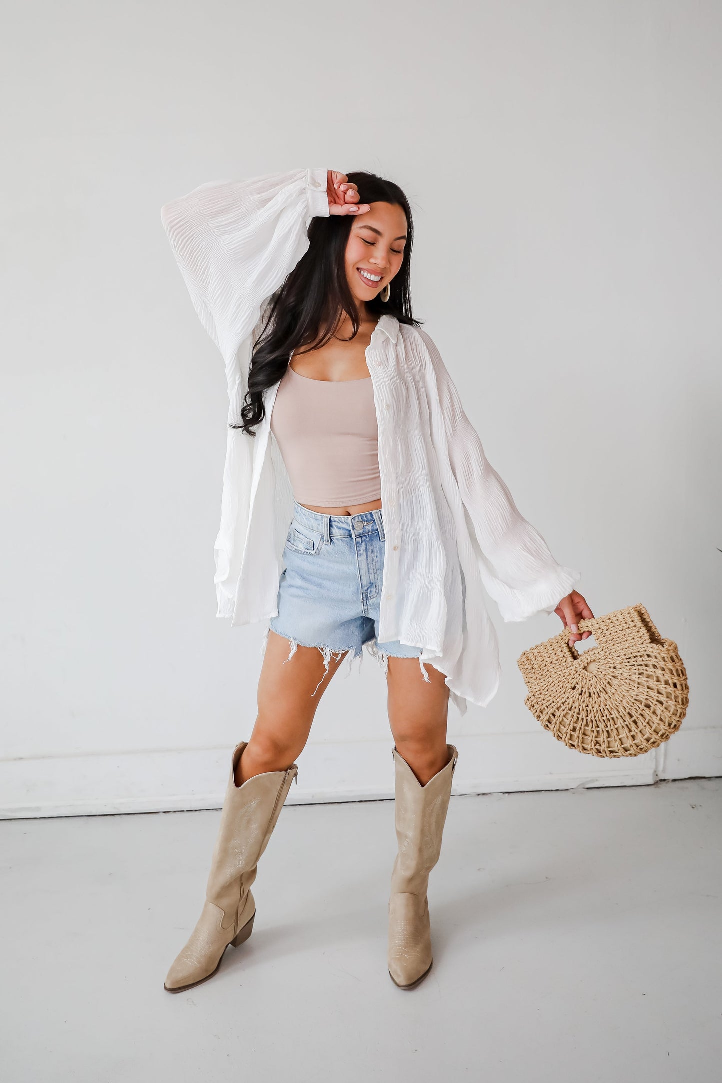 FINAL SALE - Seasonally Lovely Off White Textured Button-Up Blouse