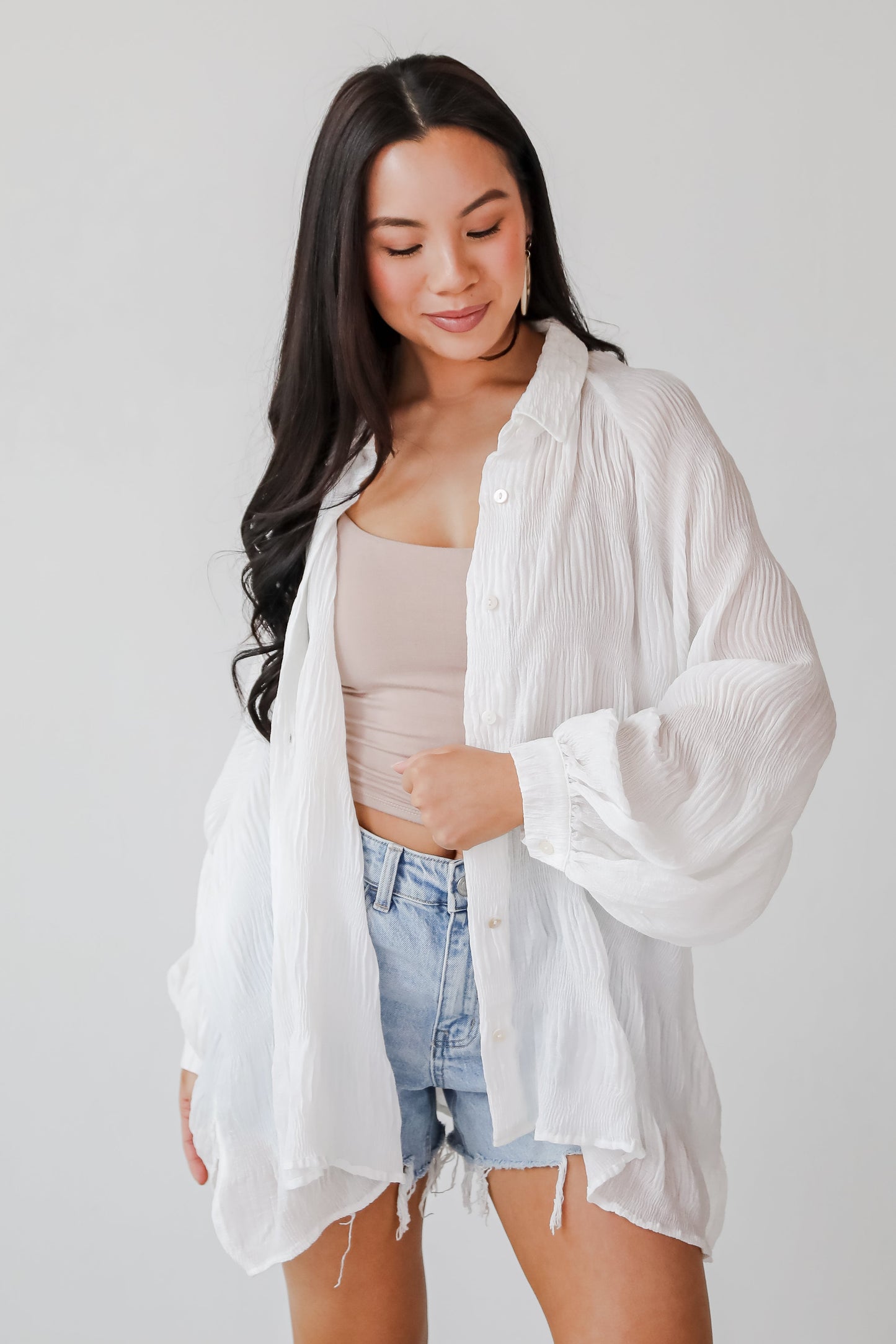 FINAL SALE - Seasonally Lovely Off White Textured Button-Up Blouse