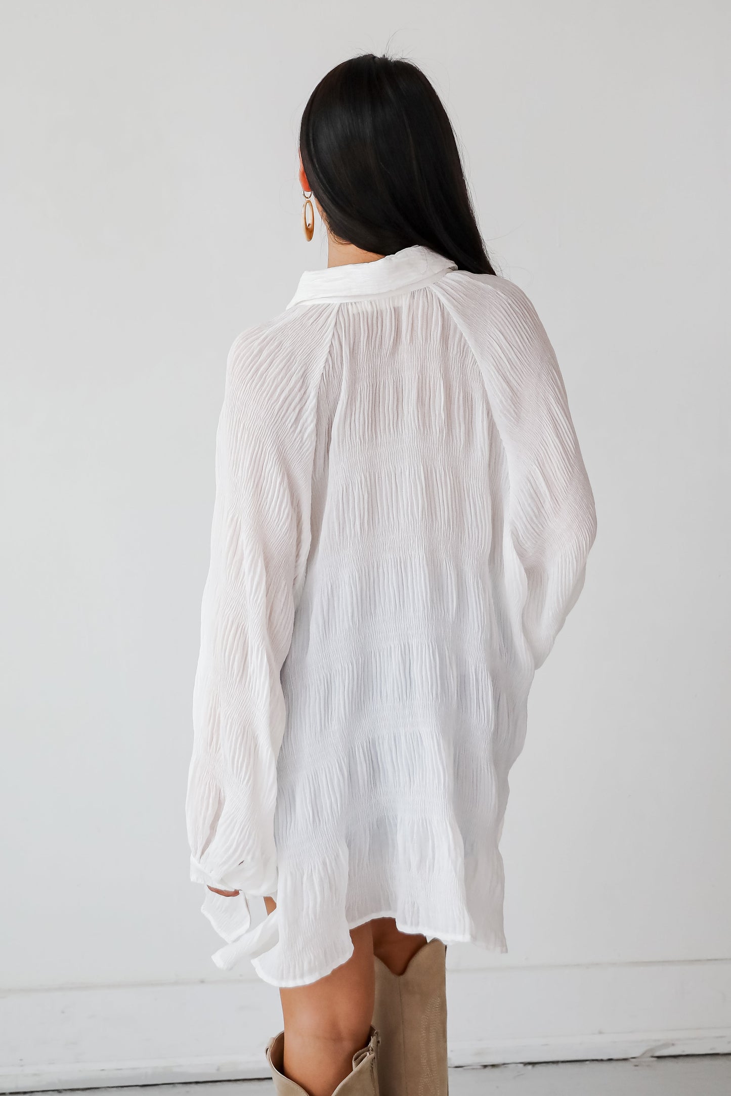 FINAL SALE - Seasonally Lovely Off White Textured Button-Up Blouse