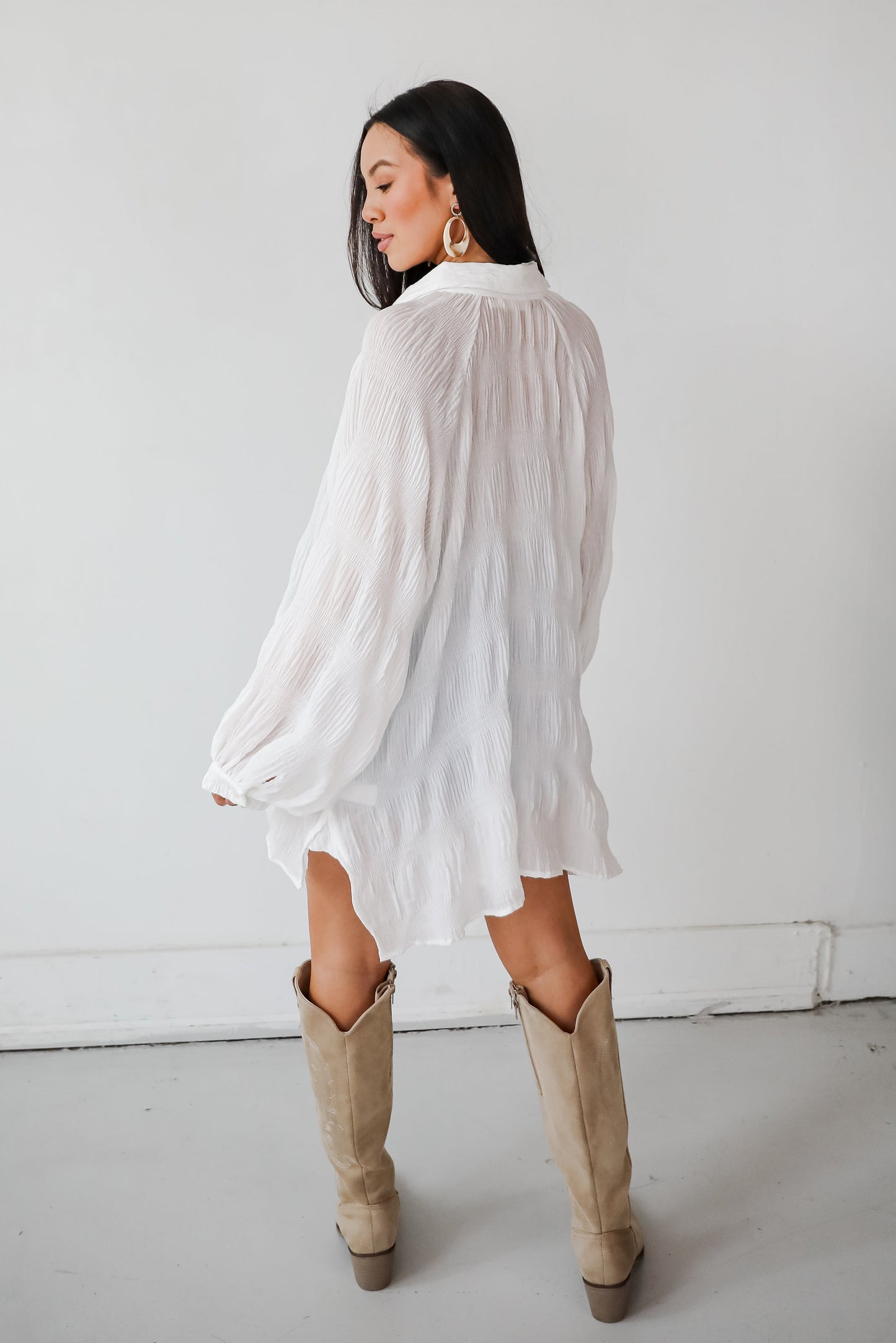 FINAL SALE - Seasonally Lovely Off White Textured Button-Up Blouse