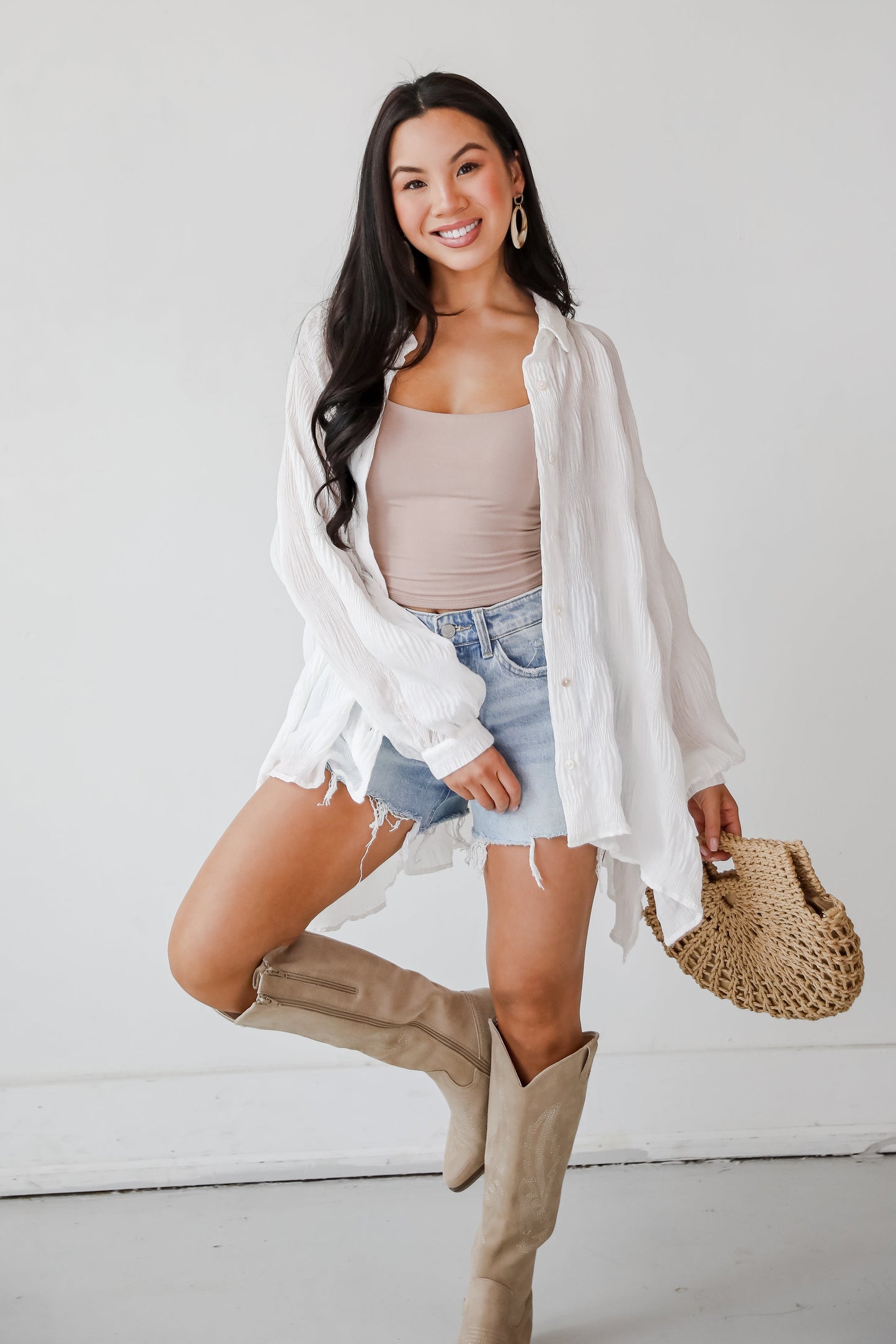FINAL SALE - Seasonally Lovely Off White Textured Button-Up Blouse