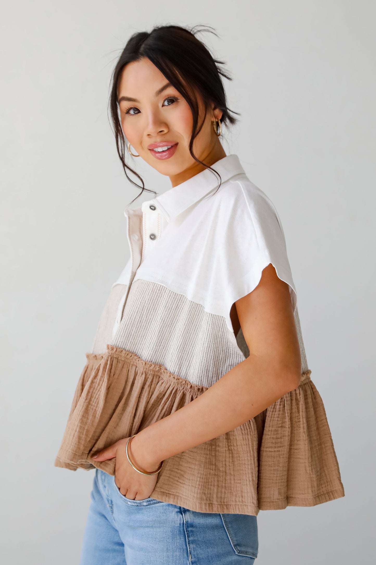 Tiers To Summer Off White Color Block Blouse