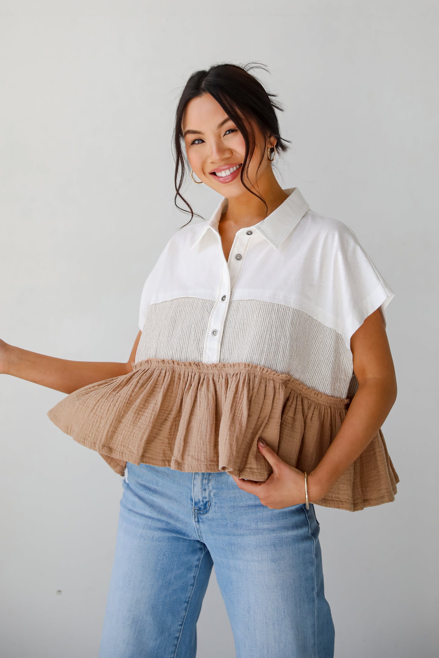 Tiers To Summer Off White Color Block Blouse