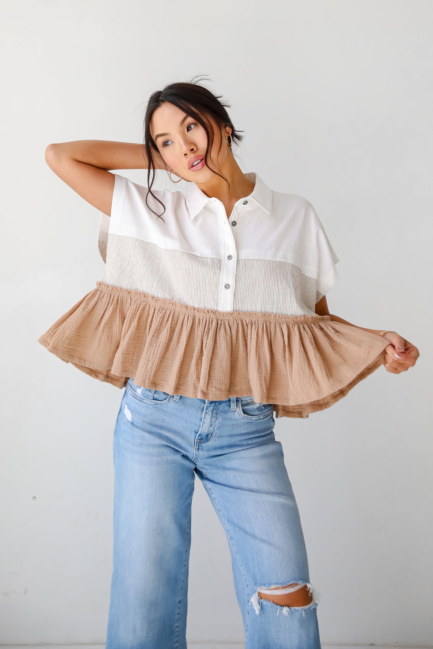 Tiers To Summer Off White Color Block Blouse