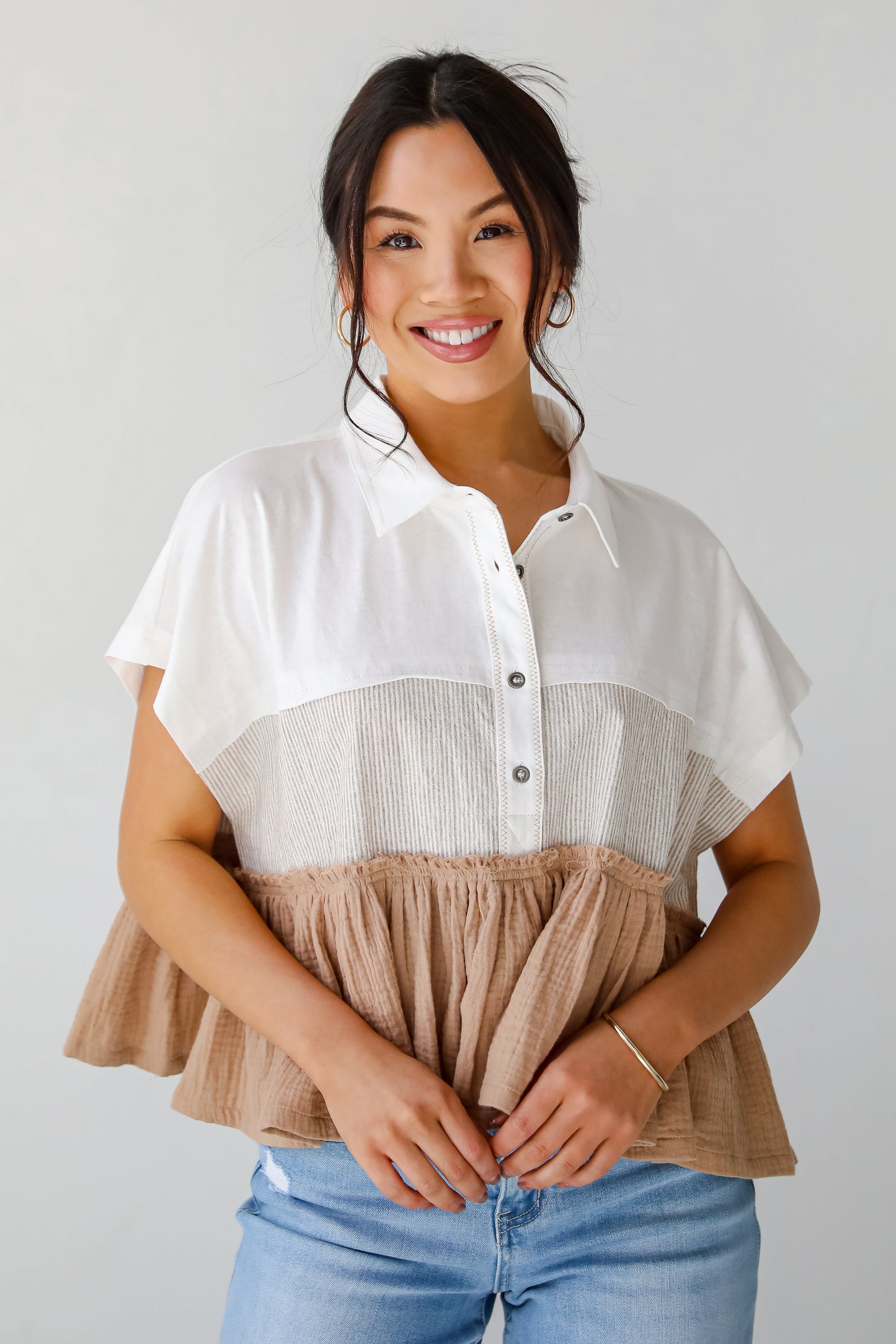 Tiers To Summer Off White Color Block Blouse