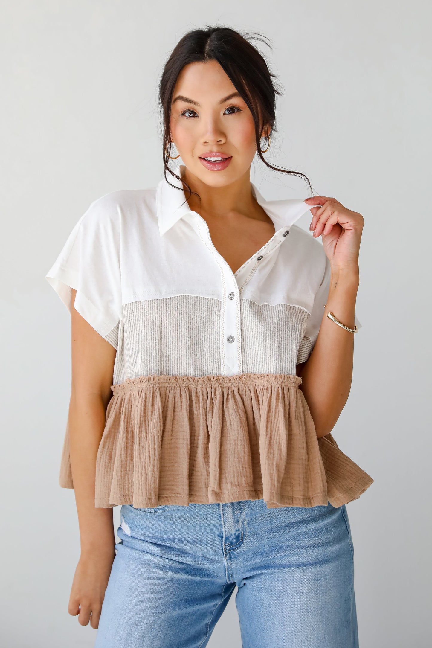 Tiers To Summer Off White Color Block Blouse