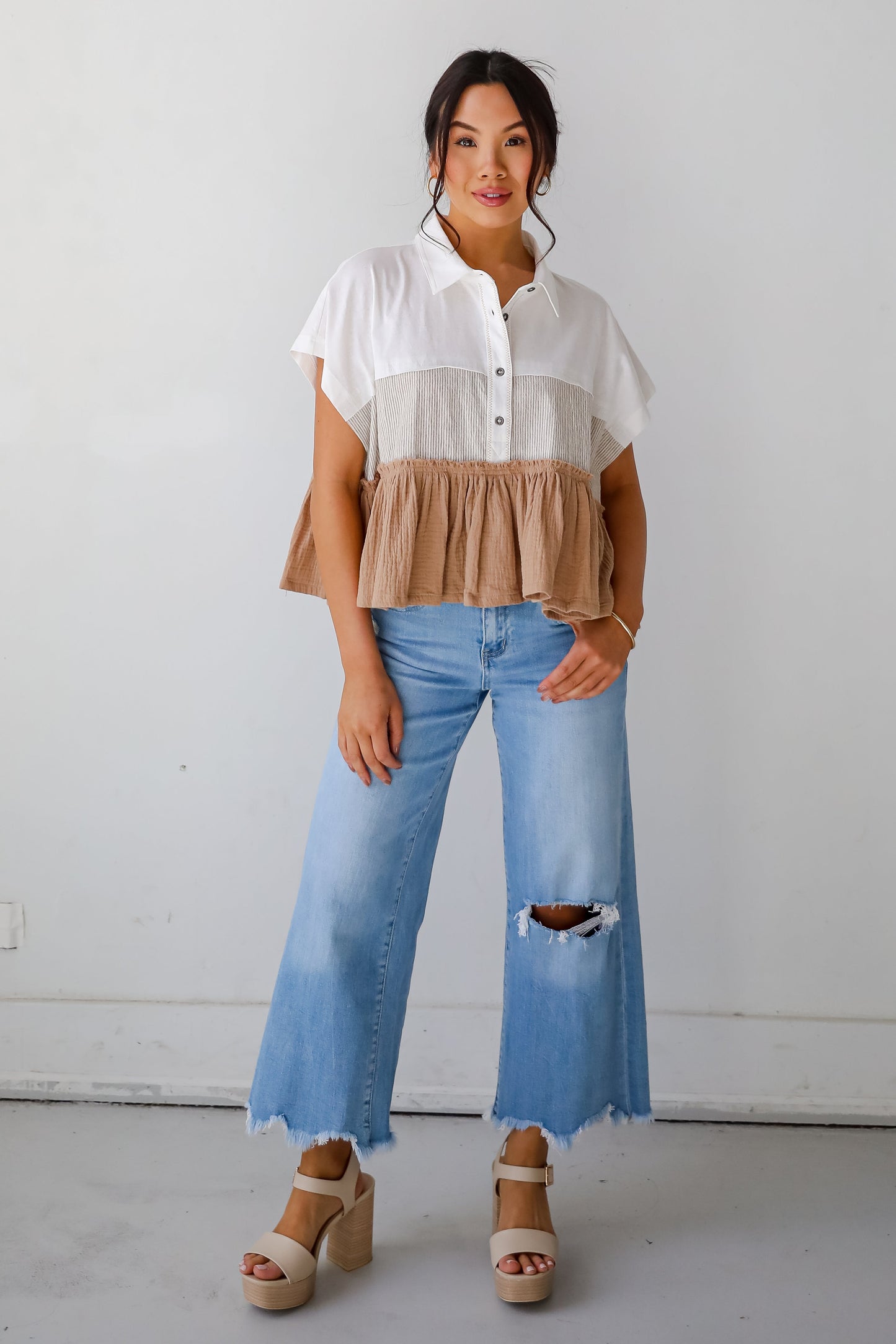 Tiers To Summer Off White Color Block Blouse