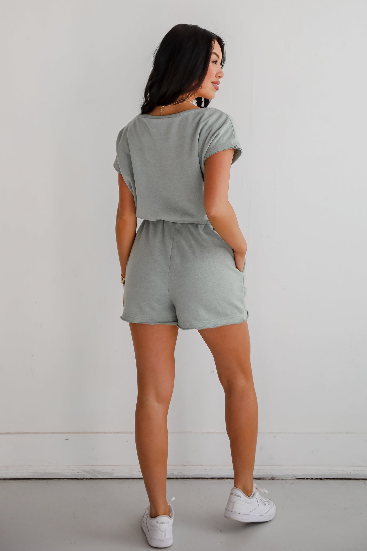 FINAL SALE - Comfy Days Sage Knit Romper - DU DEAL