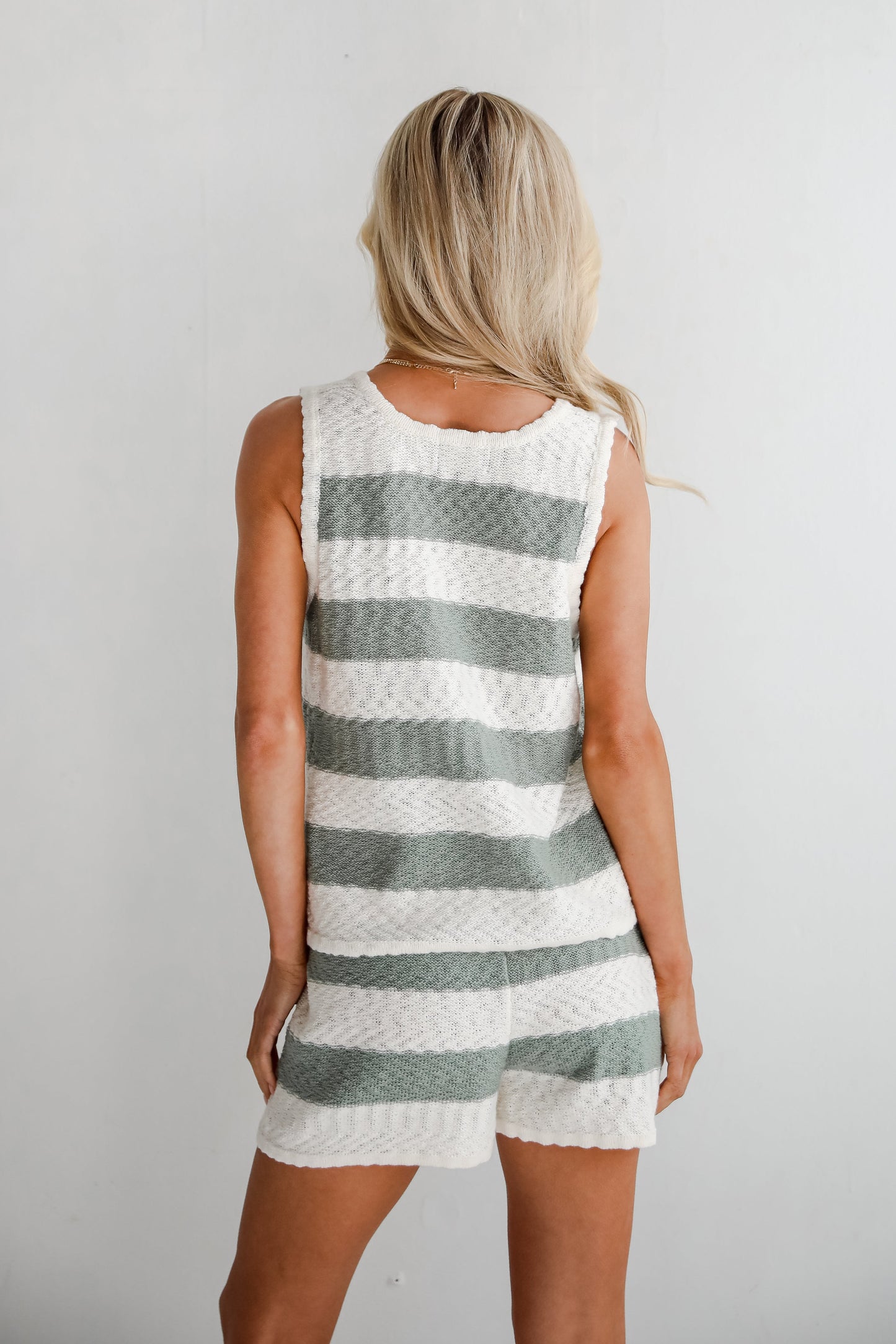 Intentionally Breezy Sage Striped Knit Tank - DU DEAL