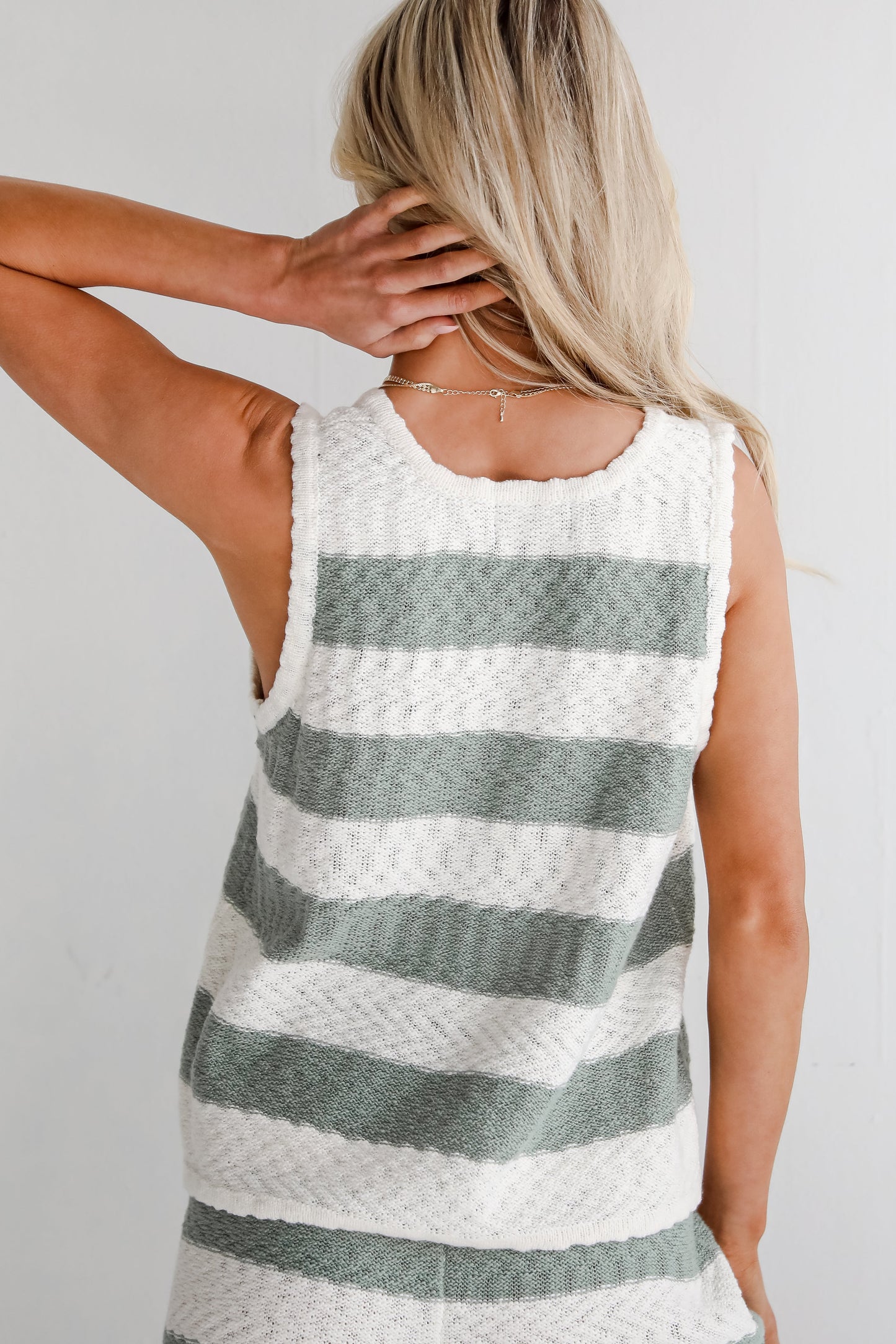 Intentionally Breezy Sage Striped Knit Tank - DU DEAL