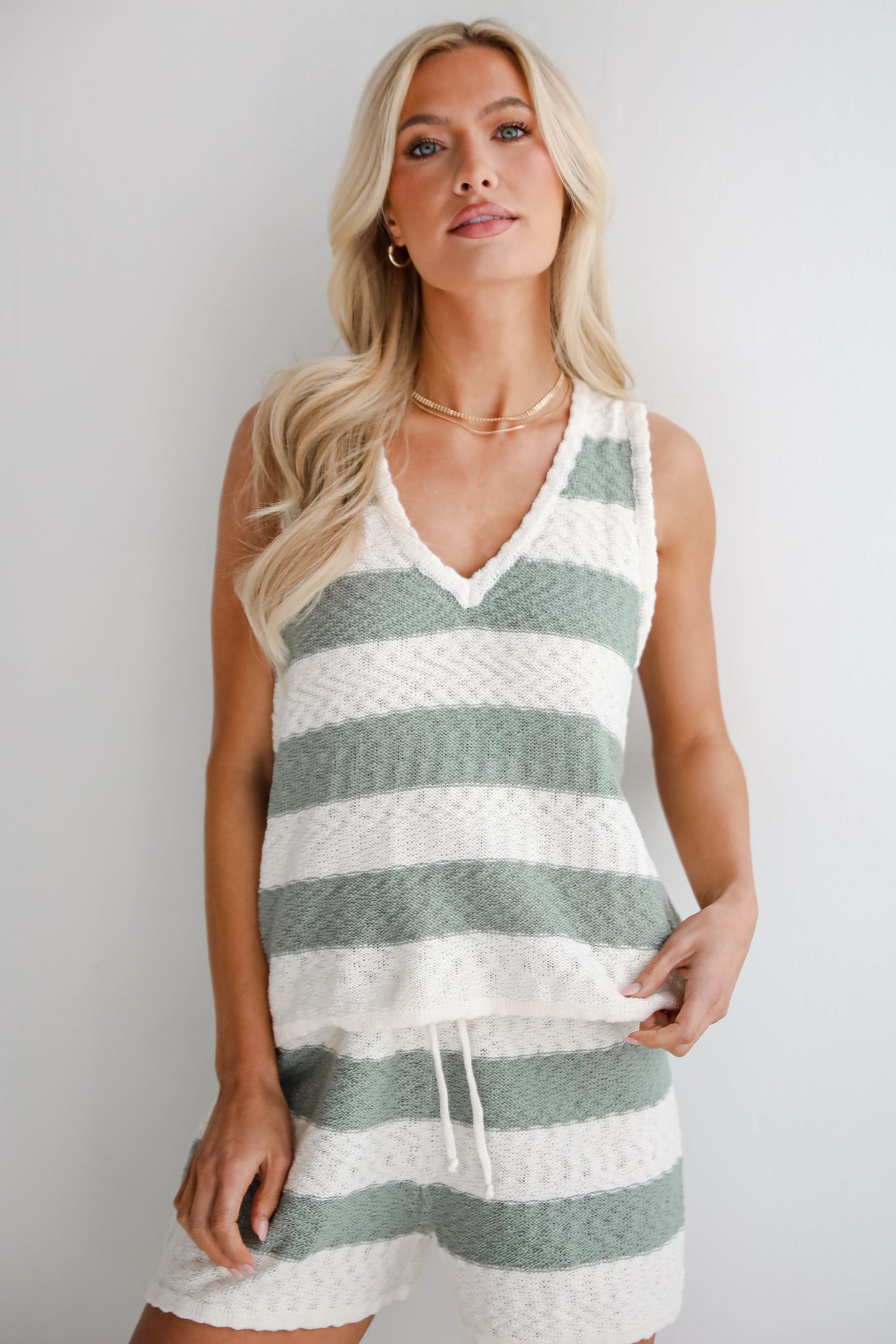 Intentionally Breezy Sage Striped Knit Tank - DU DEAL