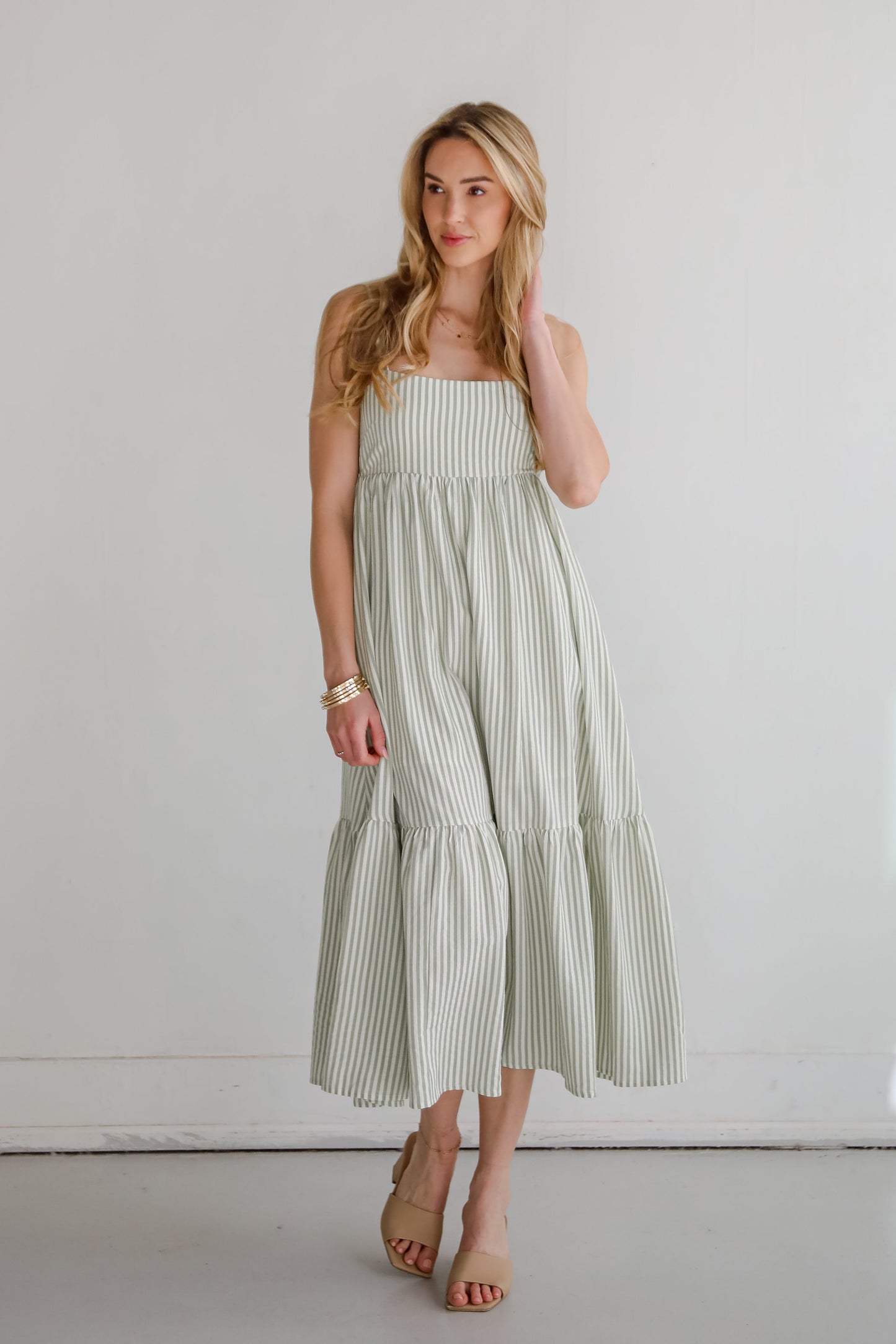 Heavenly Energy Sage Striped Maxi Dress