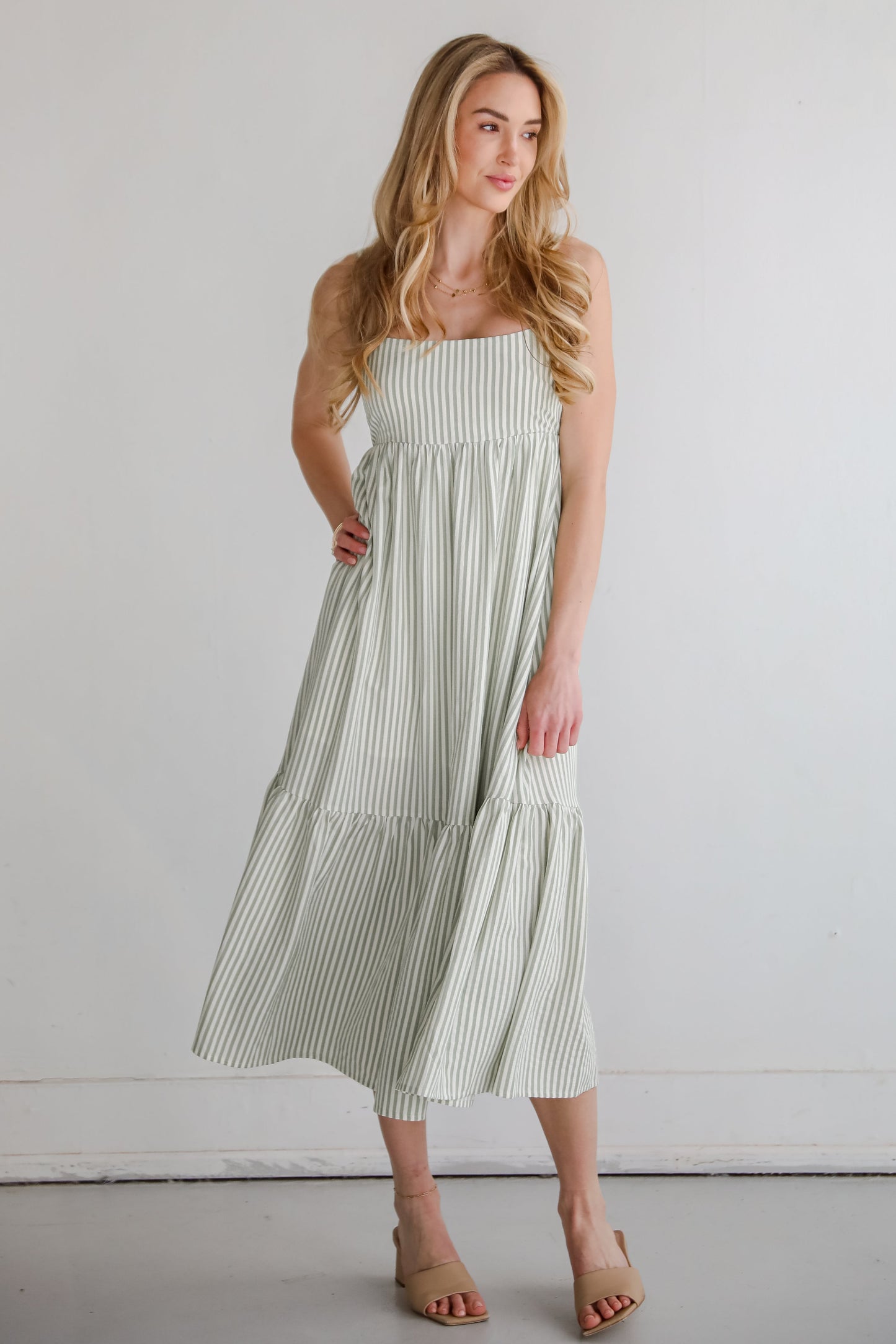 Heavenly Energy Sage Striped Maxi Dress