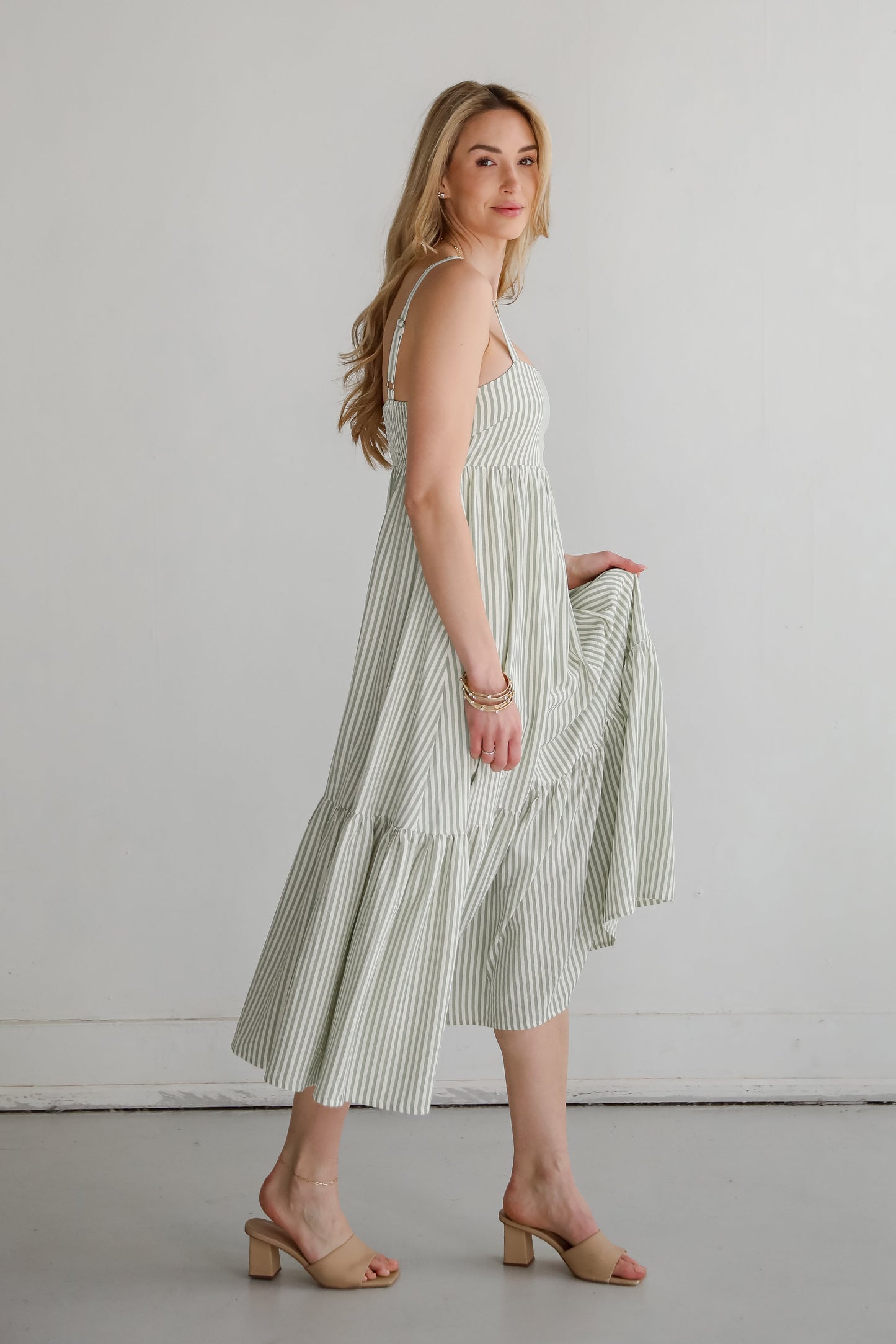 Heavenly Energy Sage Striped Maxi Dress