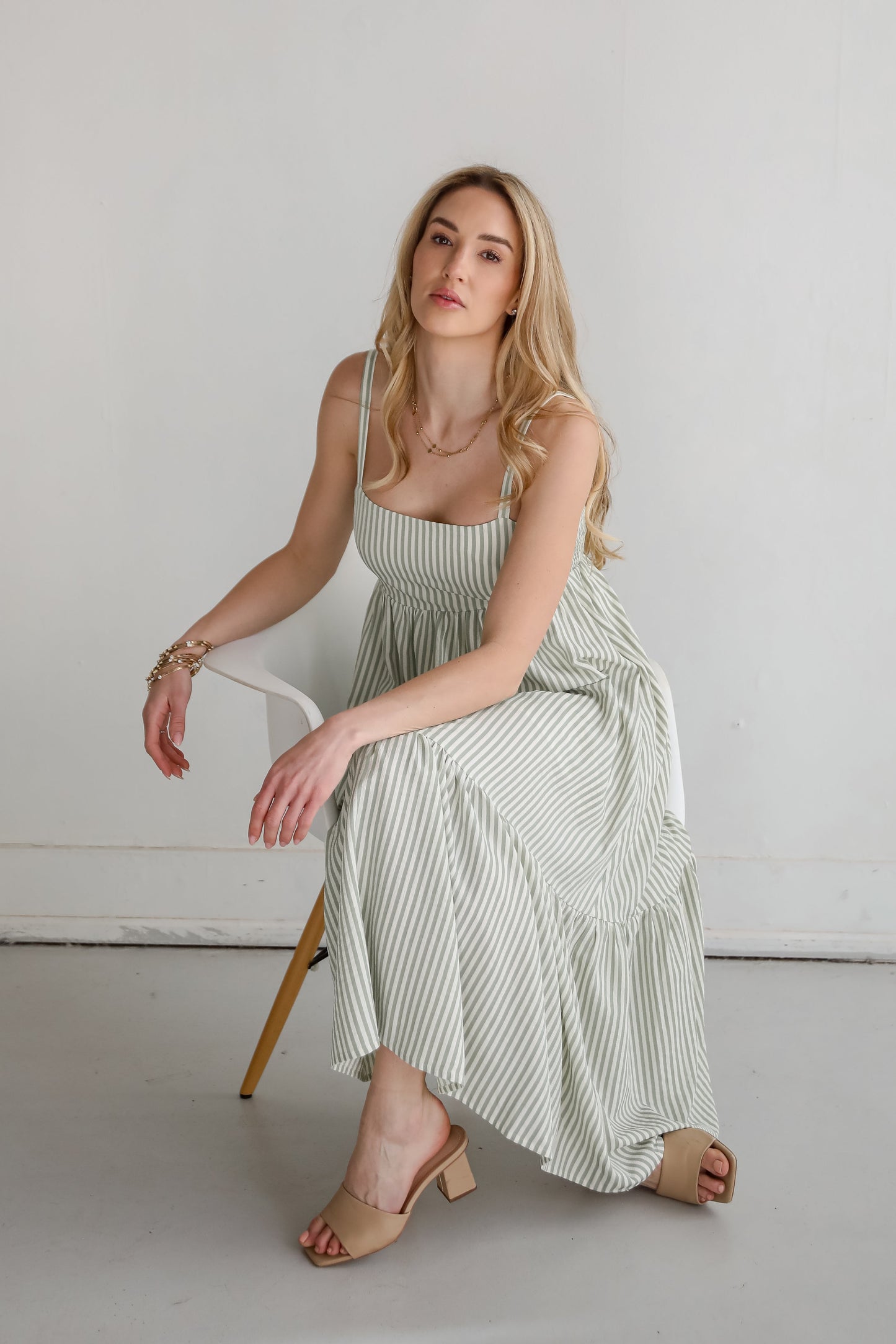 Heavenly Energy Sage Striped Maxi Dress