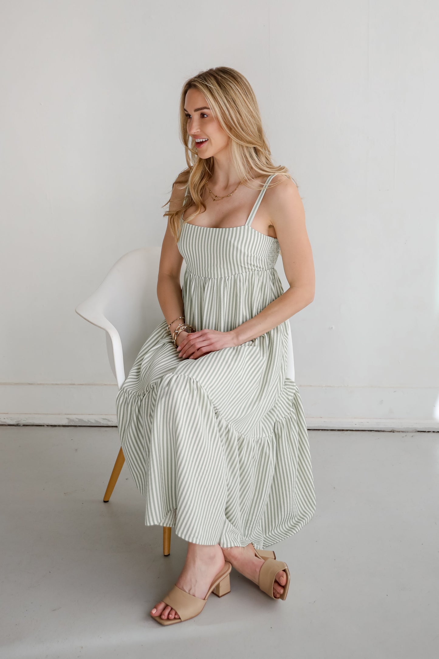 Heavenly Energy Sage Striped Maxi Dress