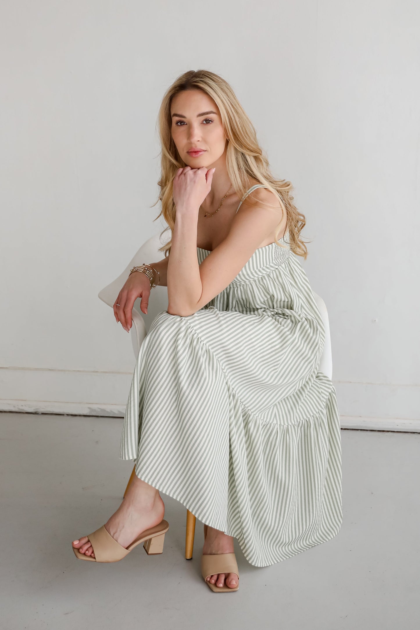 Heavenly Energy Sage Striped Maxi Dress