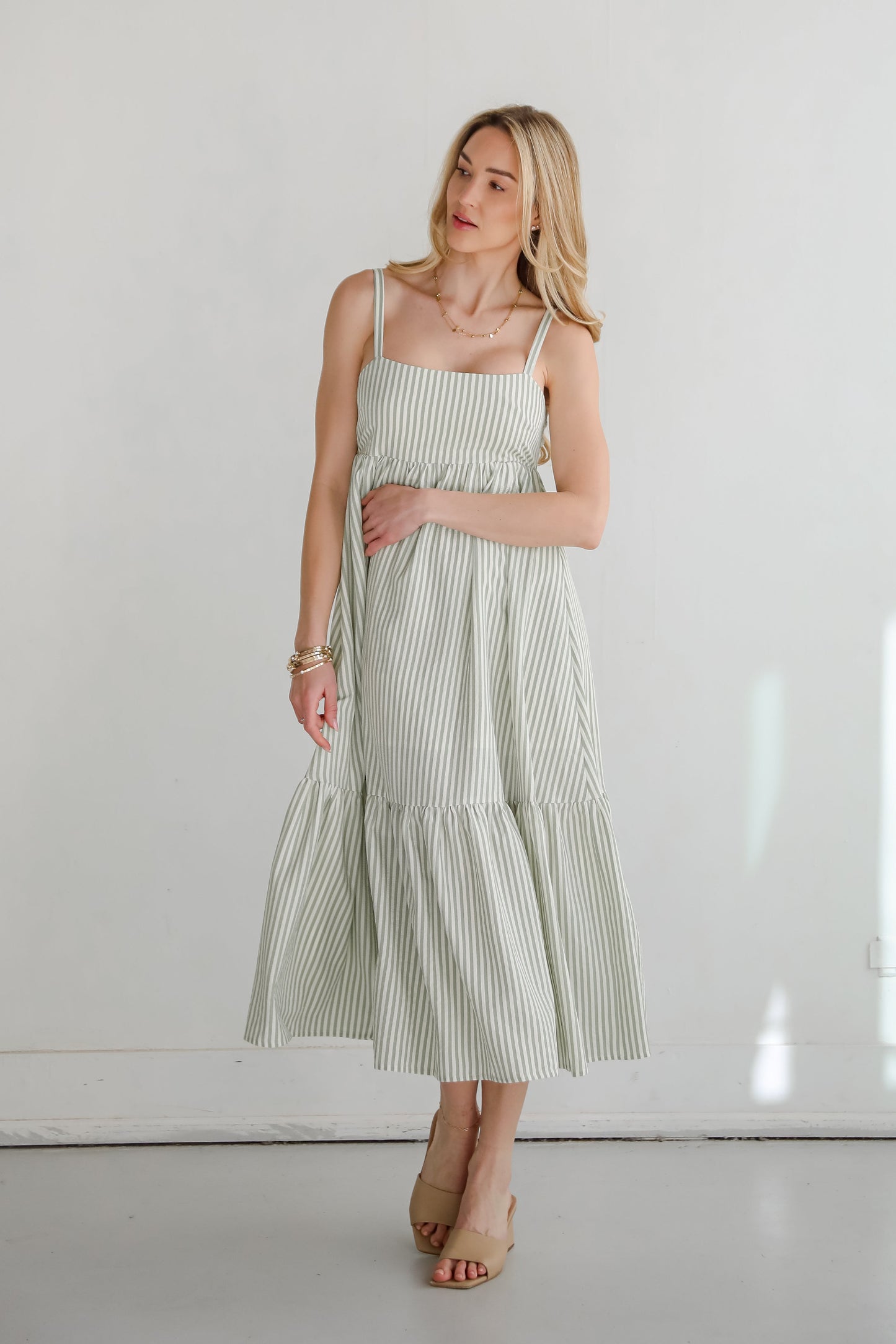 Heavenly Energy Sage Striped Maxi Dress