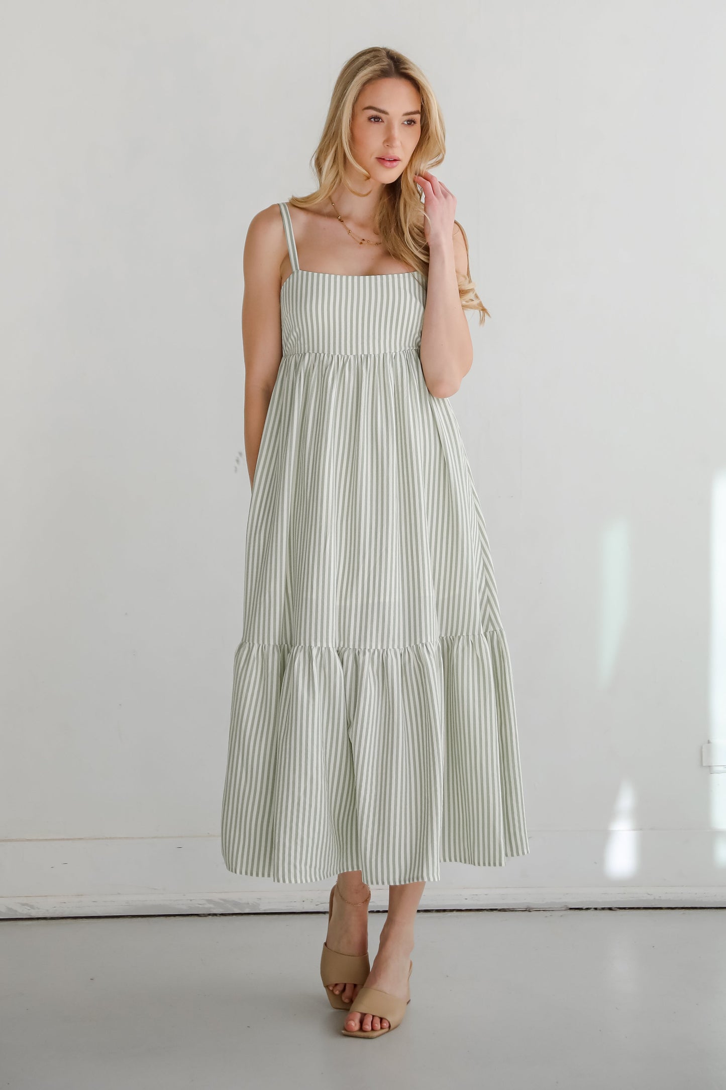 Heavenly Energy Sage Striped Maxi Dress