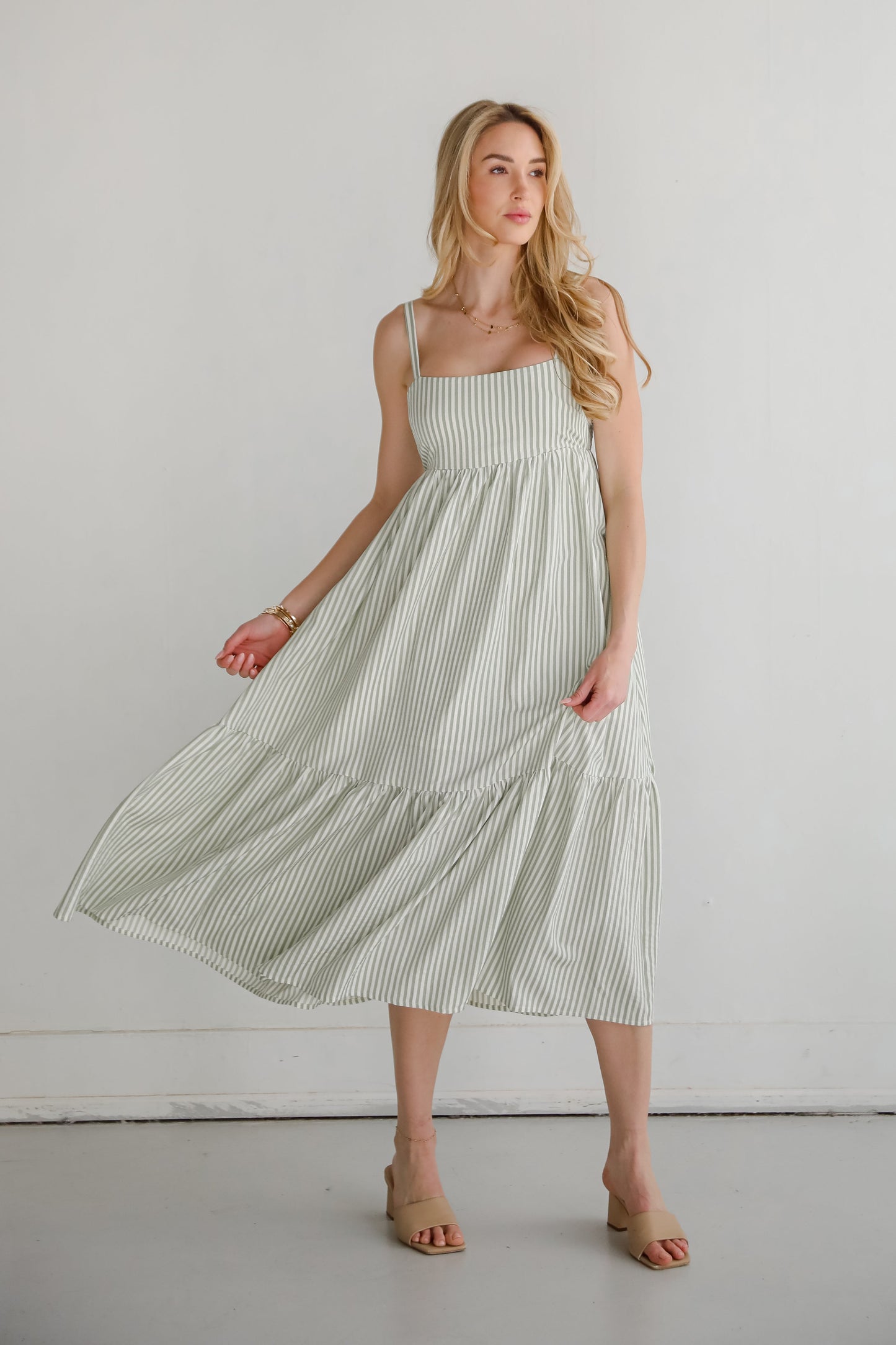 Heavenly Energy Sage Striped Maxi Dress