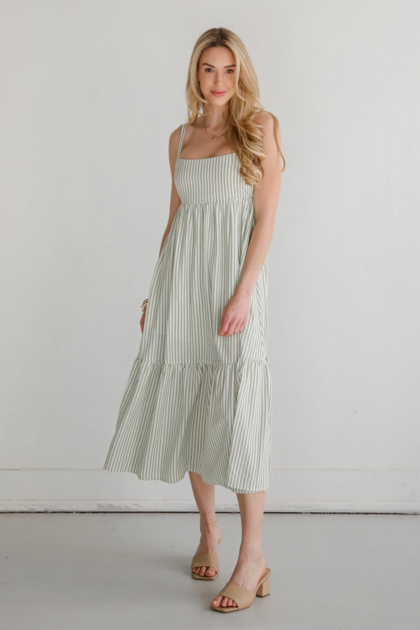 Heavenly Energy Sage Striped Maxi Dress