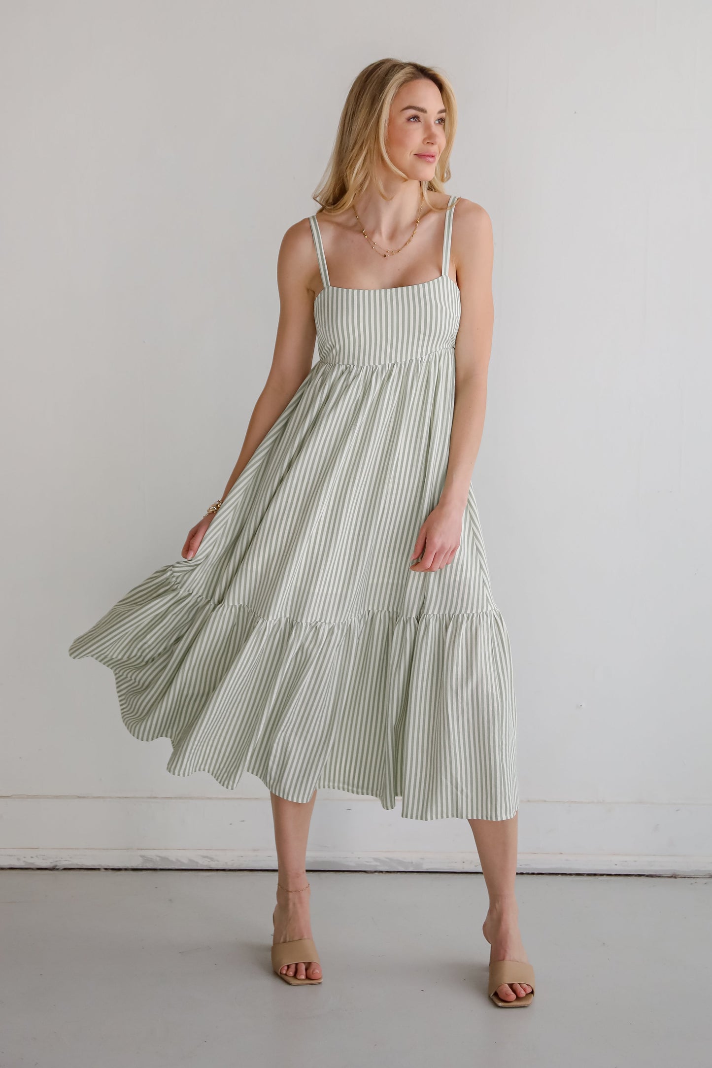 Heavenly Energy Sage Striped Maxi Dress