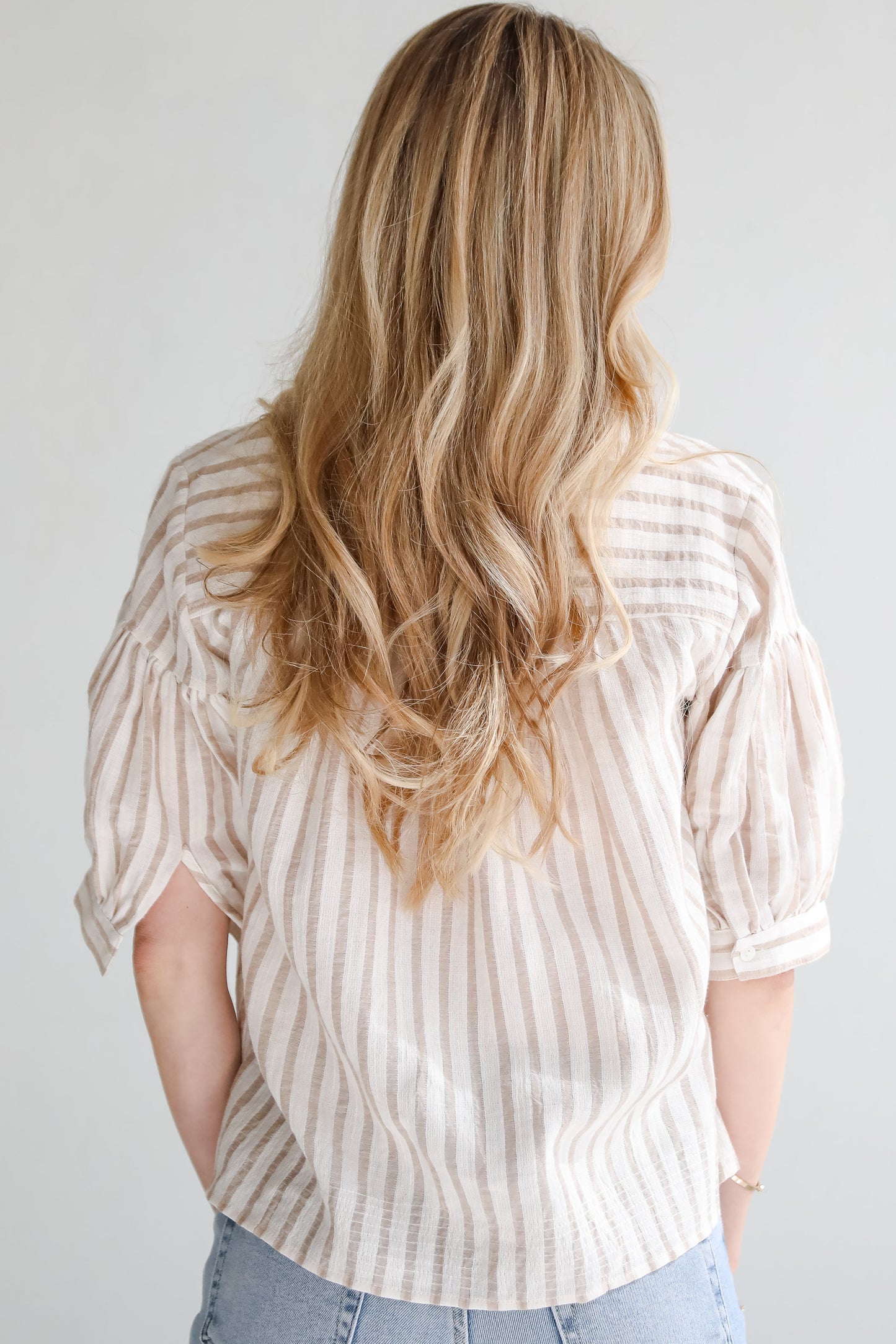 FINAL SALE - Blissfully Beaming Taupe Striped Blouse