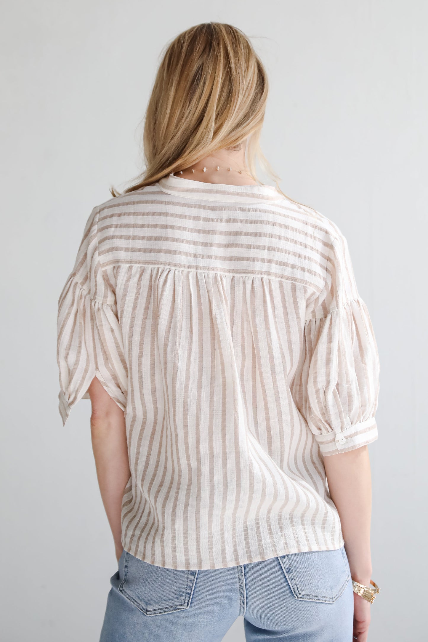 FINAL SALE - Blissfully Beaming Taupe Striped Blouse