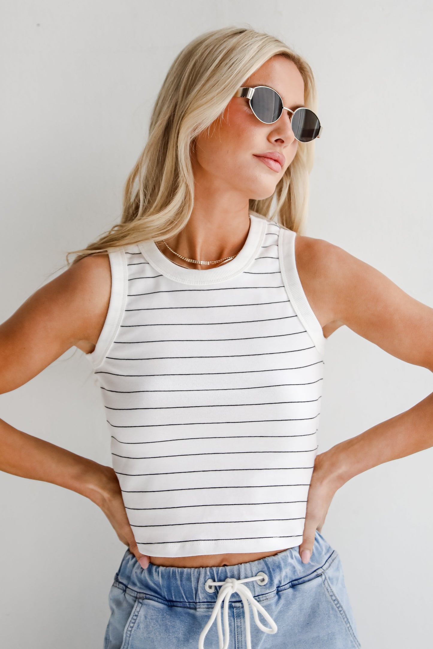 Capri Everyday White/Black Striped Tank