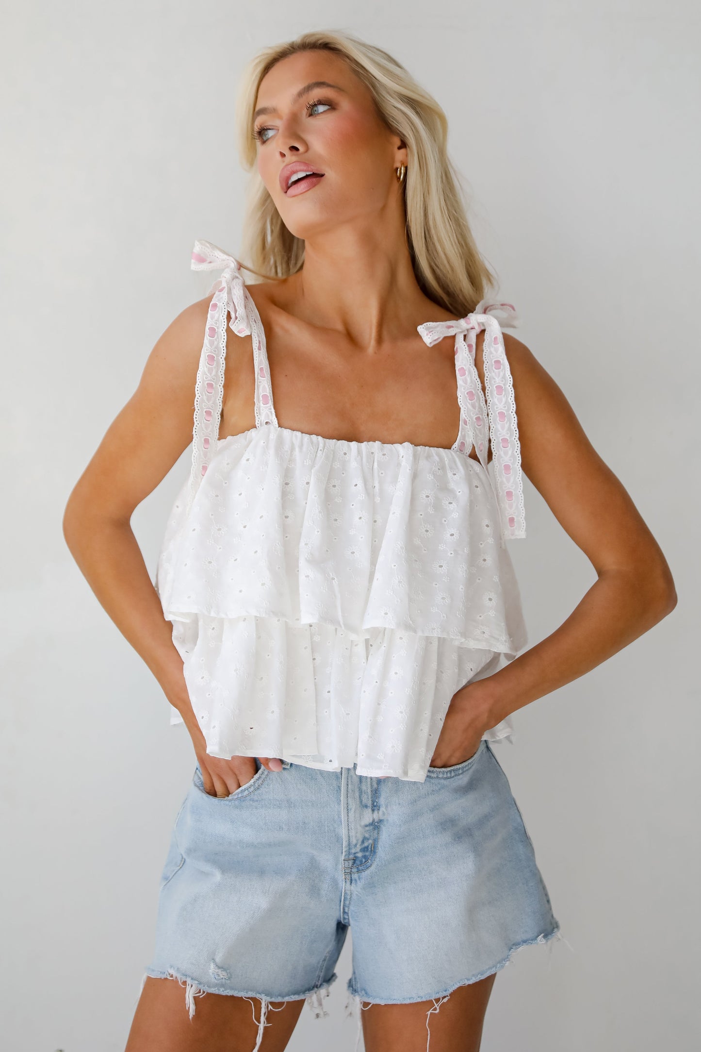 FINAL SALE - Dreamiest Darling White Eyelet Tiered Tank