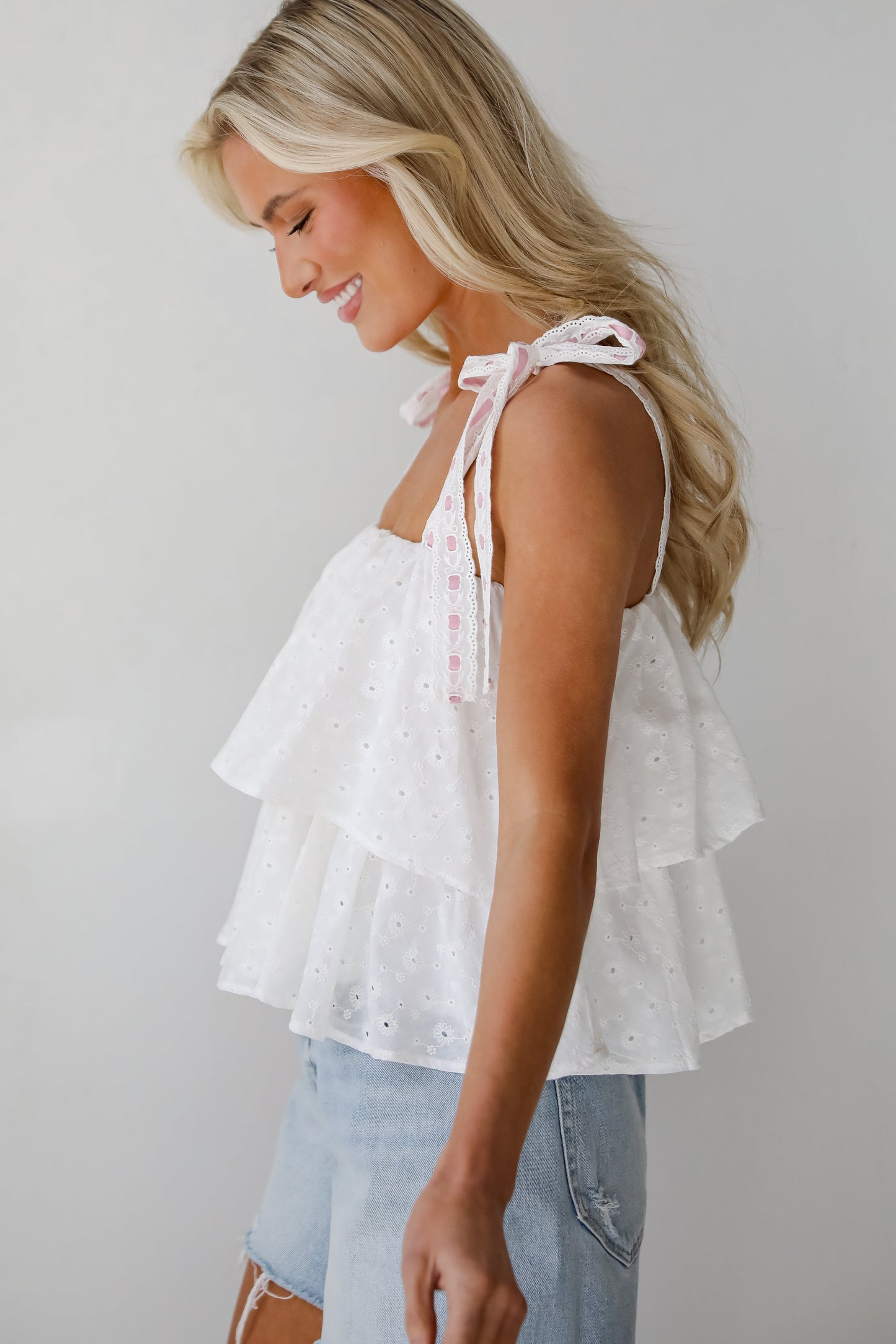 FINAL SALE - Dreamiest Darling White Eyelet Tiered Tank