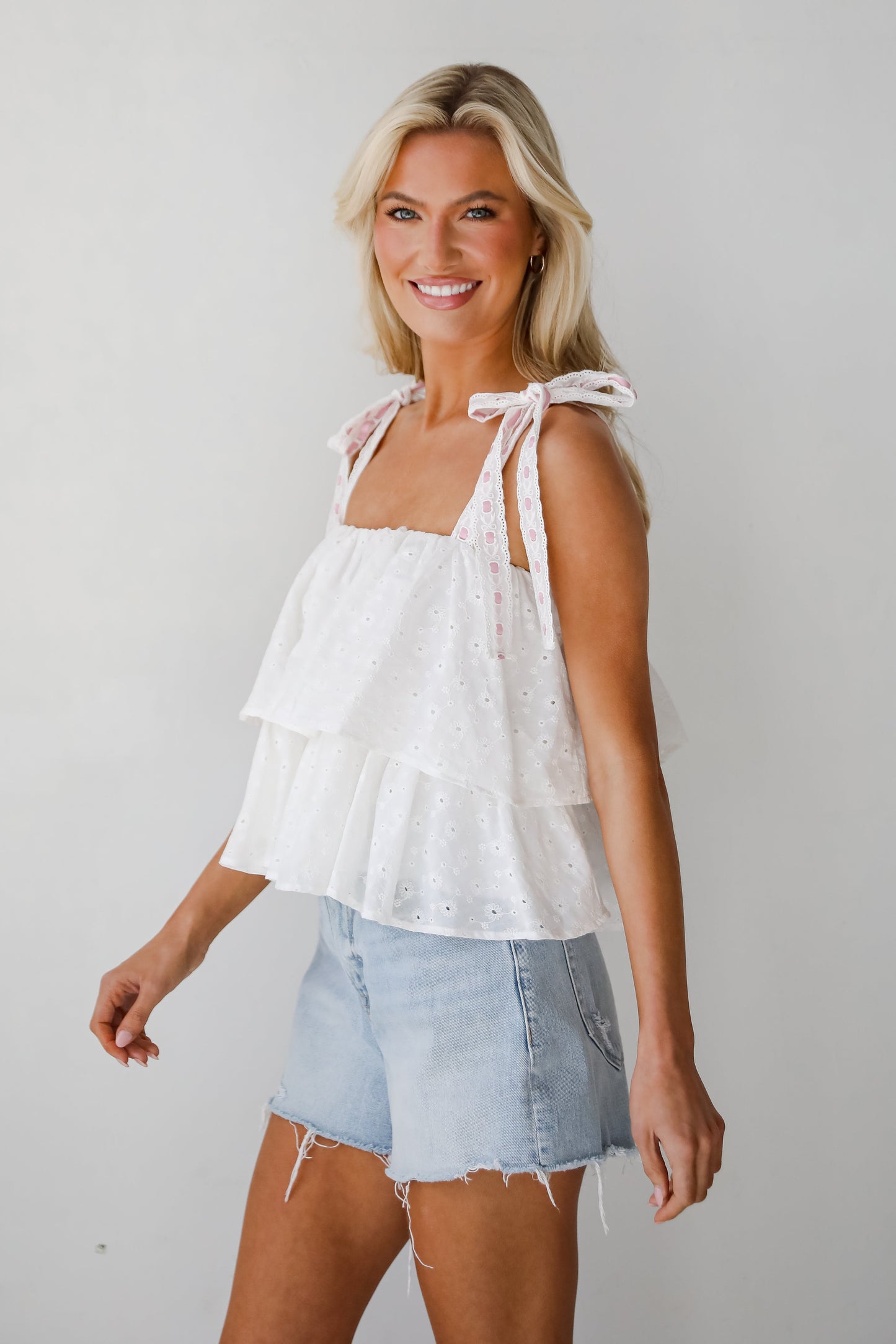 FINAL SALE - Dreamiest Darling White Eyelet Tiered Tank