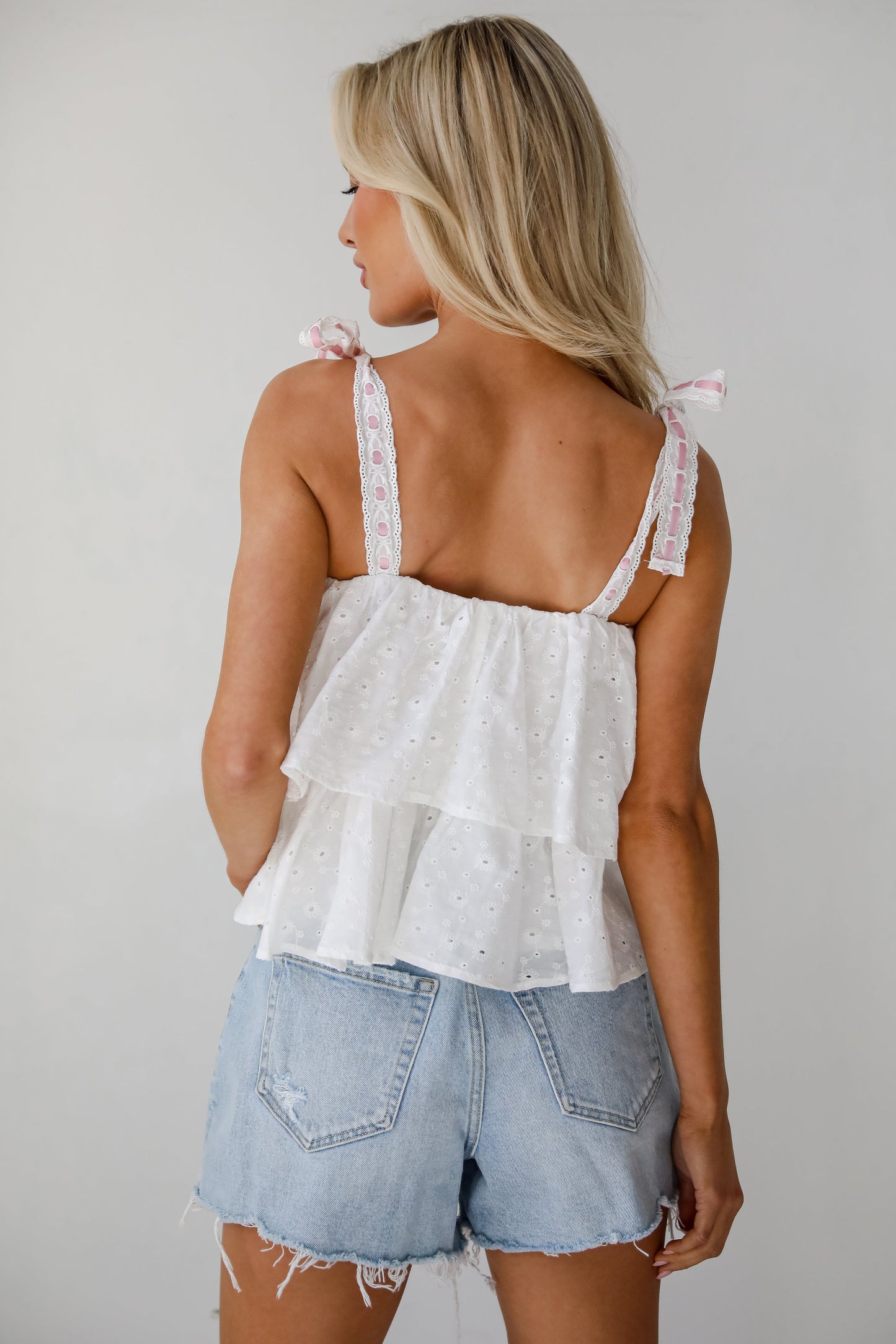 FINAL SALE - Dreamiest Darling White Eyelet Tiered Tank