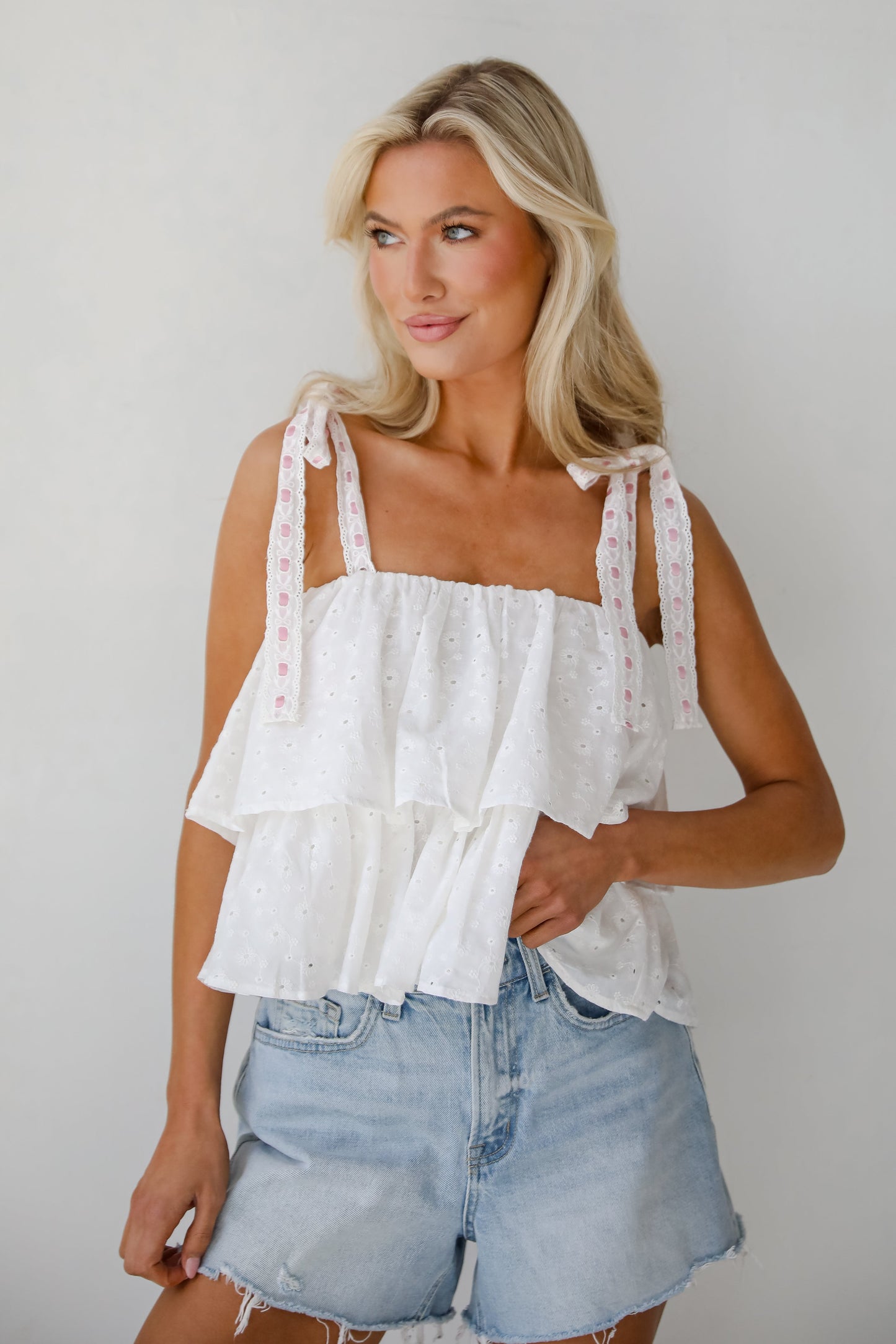 FINAL SALE - Dreamiest Darling White Eyelet Tiered Tank