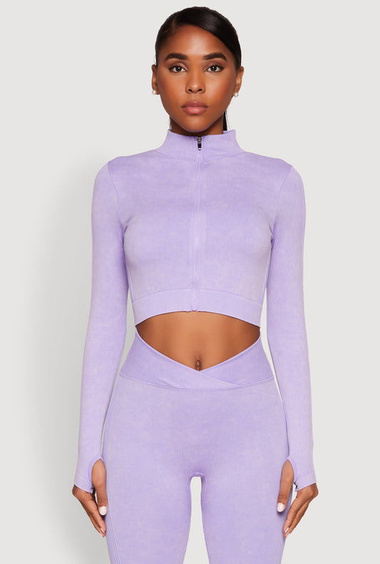 Seamless Mineral Wash Crop Track Jacket