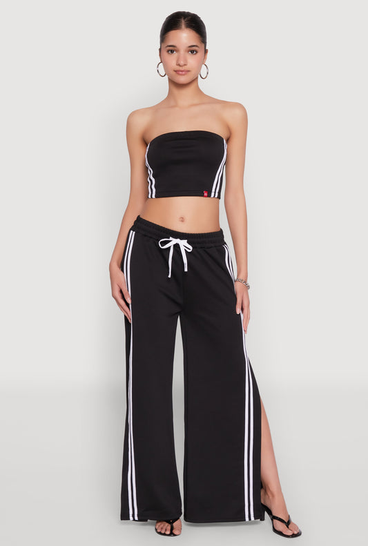 Varsity Stripe Split Wide Leg Track Pants