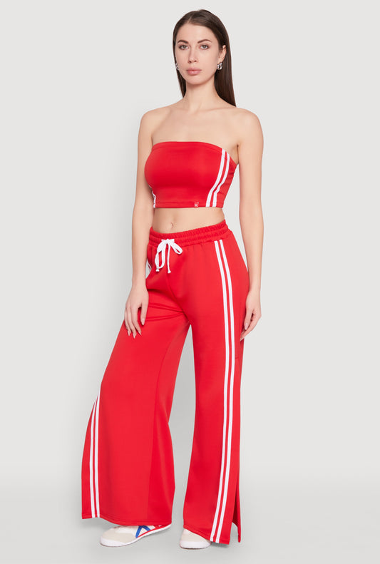 Varsity Stripe Split Wide Leg Track Pants