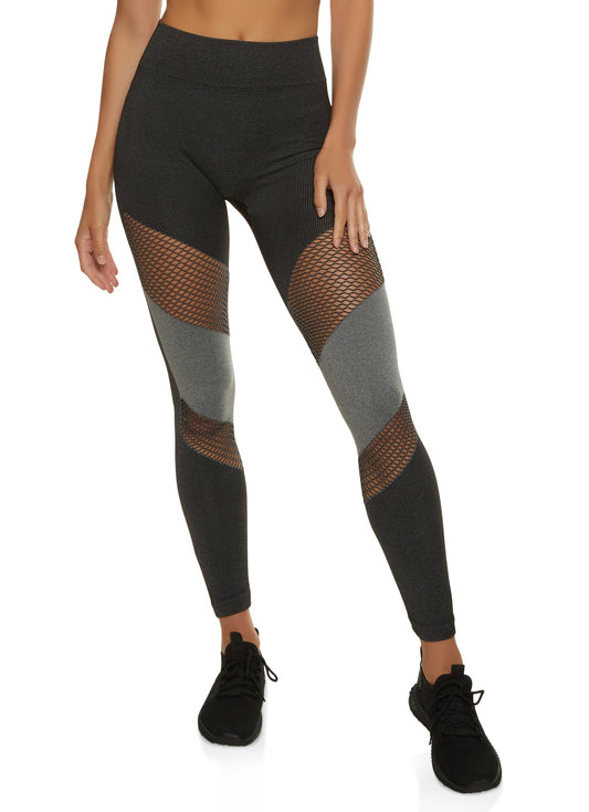 Fishnet Cut Out Color Block Leggings