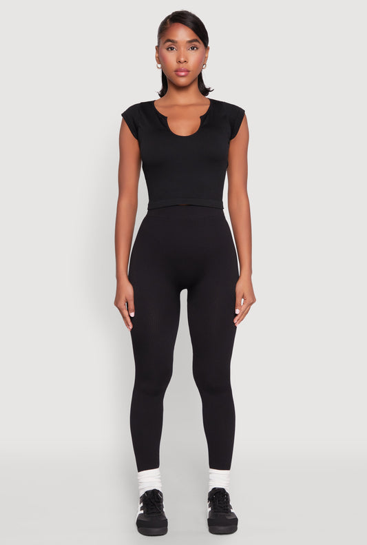 High Waisted Rib Knit Leggings