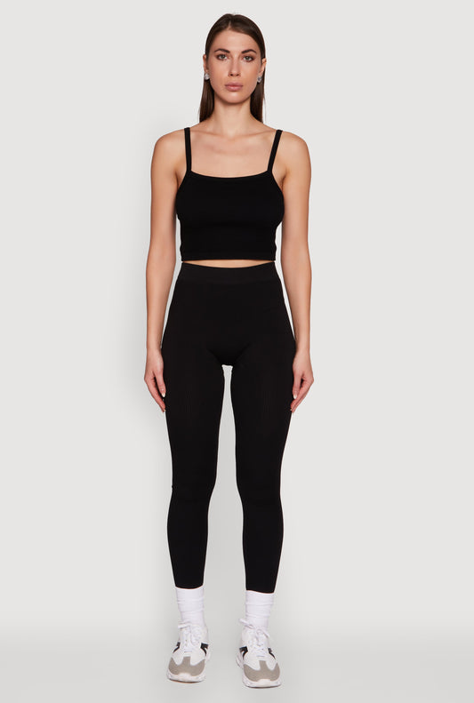 Trendy Rib Knit High Waisted Leggings