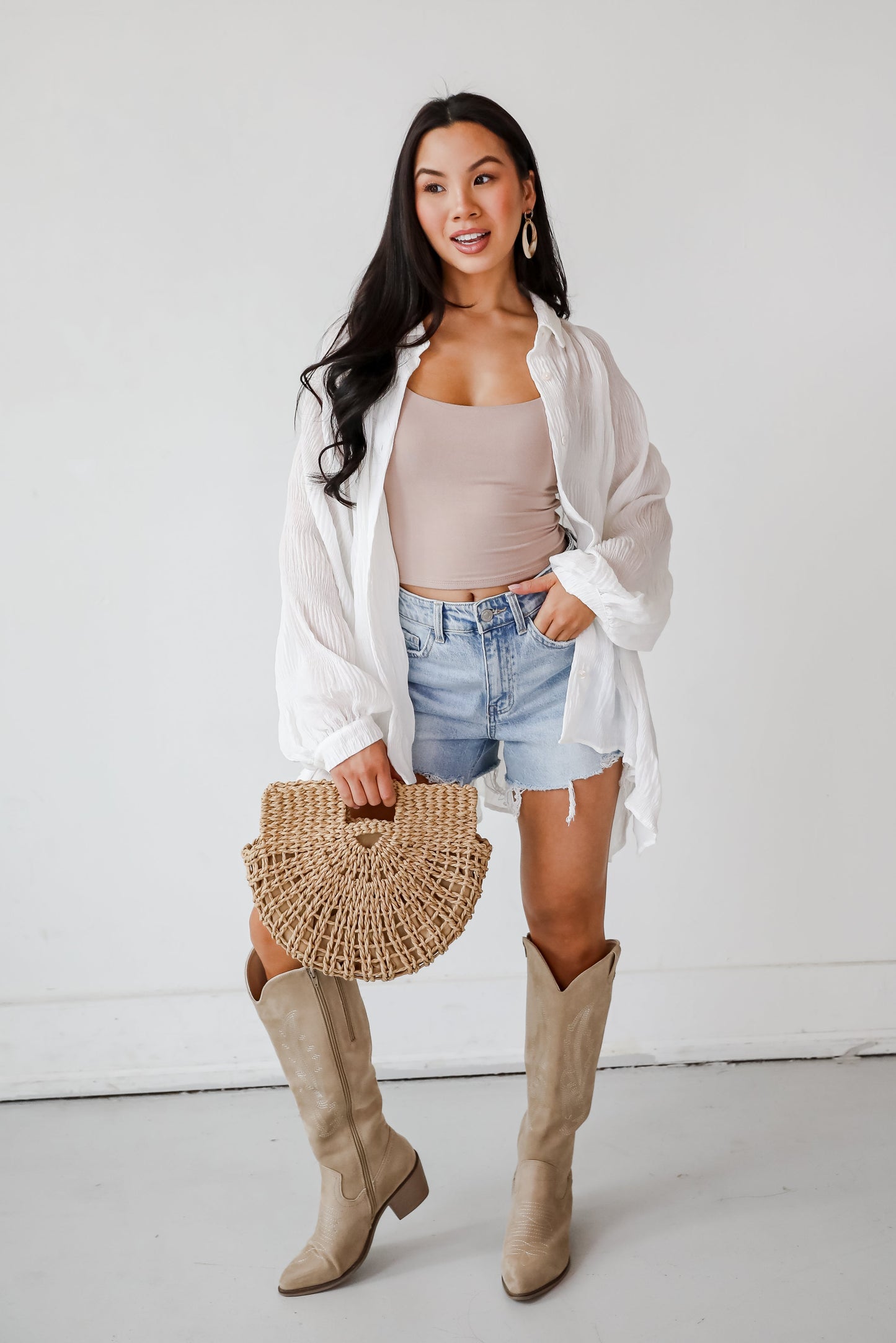 FINAL SALE - Seasonally Lovely Off White Textured Button-Up Blouse