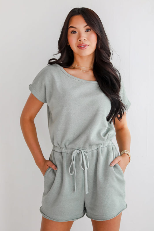 FINAL SALE - Comfy Days Sage Knit Romper - DU DEAL